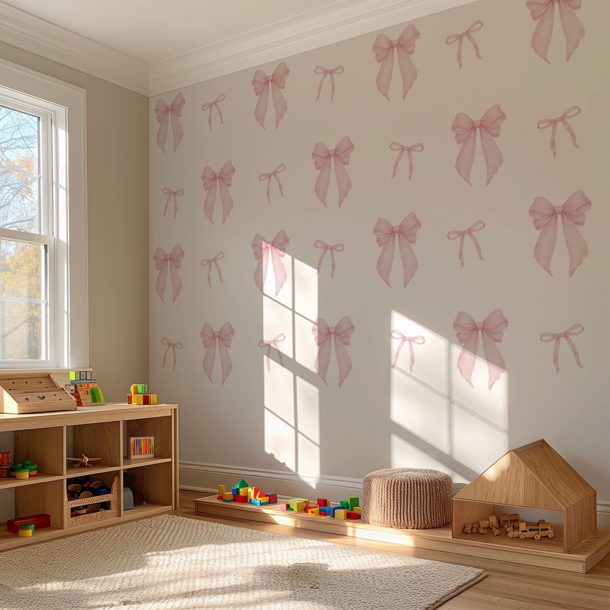 Pink Bow Wall Stickers for Girls Room, Coquette Nursery Decor, Soft Pink Bow Decals, Baby Girl Nursery Wall Stickers, Peel and Stick Decor