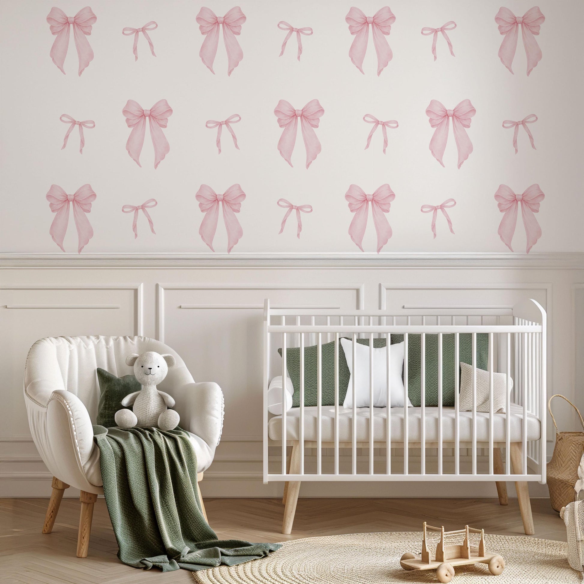 Pink Bow Wall Stickers for Girls Room, Coquette Nursery Decor, Soft Pink Bow Decals, Baby Girl Nursery Wall Stickers, Peel and Stick Decor