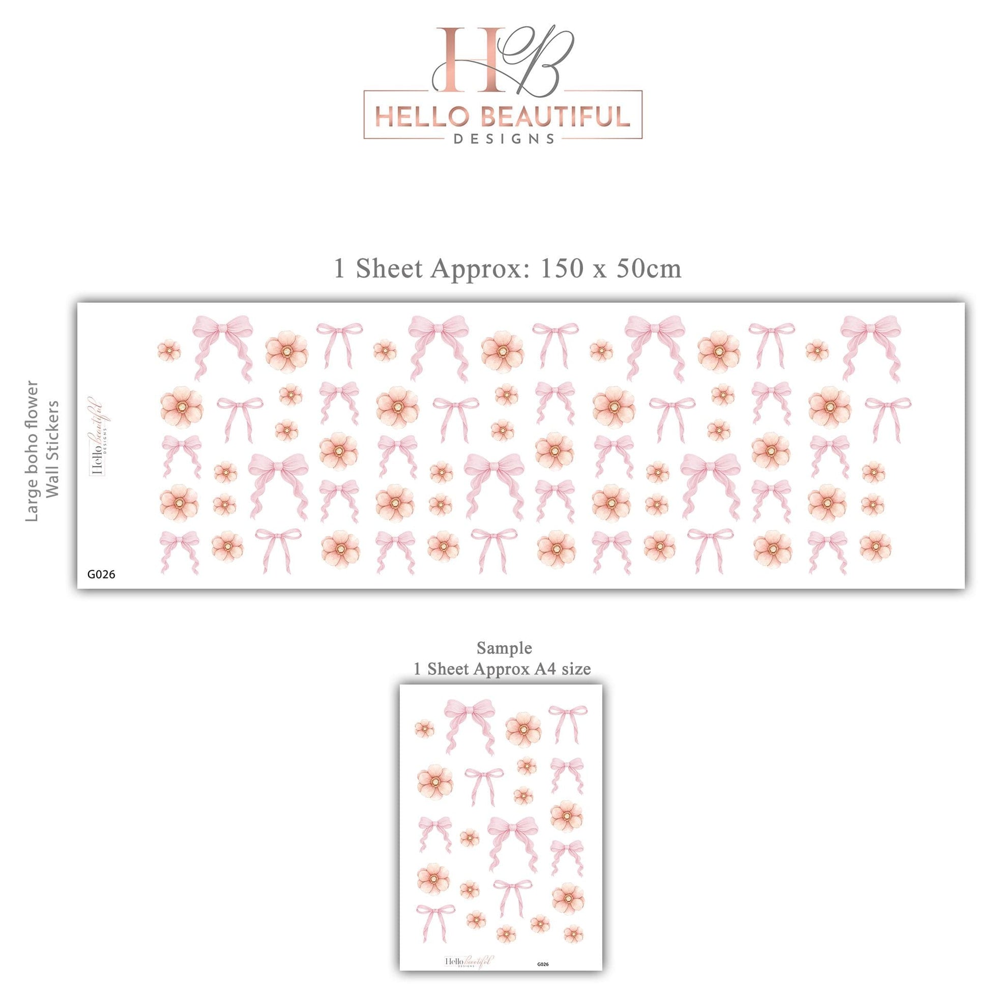 Pink Bow & Floral Wall Stickers, Coquette Nursery Decor, Baby Girl Room Decals, Peel and Stick Nursery Wall Art, Soft Pink Flower Decals