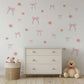 Pink Bow & Floral Wall Stickers, Coquette Nursery Decor, Baby Girl Room Decals, Peel and Stick Nursery Wall Art, Soft Pink Flower Decals