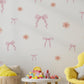 Pink Bow & Floral Wall Stickers, Coquette Nursery Decor, Baby Girl Room Decals, Peel and Stick Nursery Wall Art, Soft Pink Flower Decals