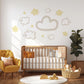 Cloud & Star Wall Stickers, Neutral Nursery Decor, Beige Nursery Wall Decals, Boho Baby Room Stickers, Peel and Stick Cloud Nursery