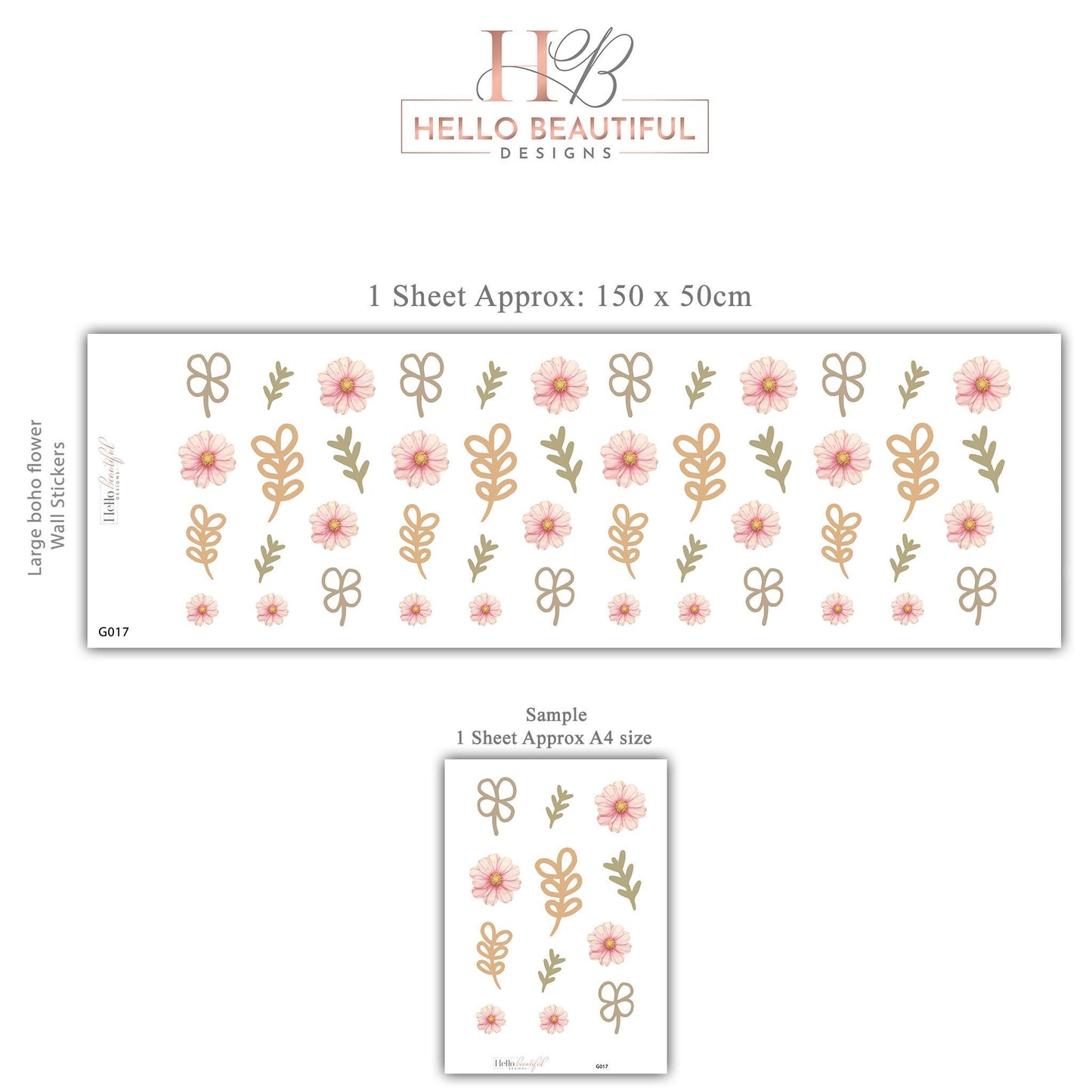 Boho Floral Wall Stickers, Neutral Nursery Decor, Flower Nursery Wall Decals, Beige Botanical Nursery, Peel and Stick Baby Room Decor