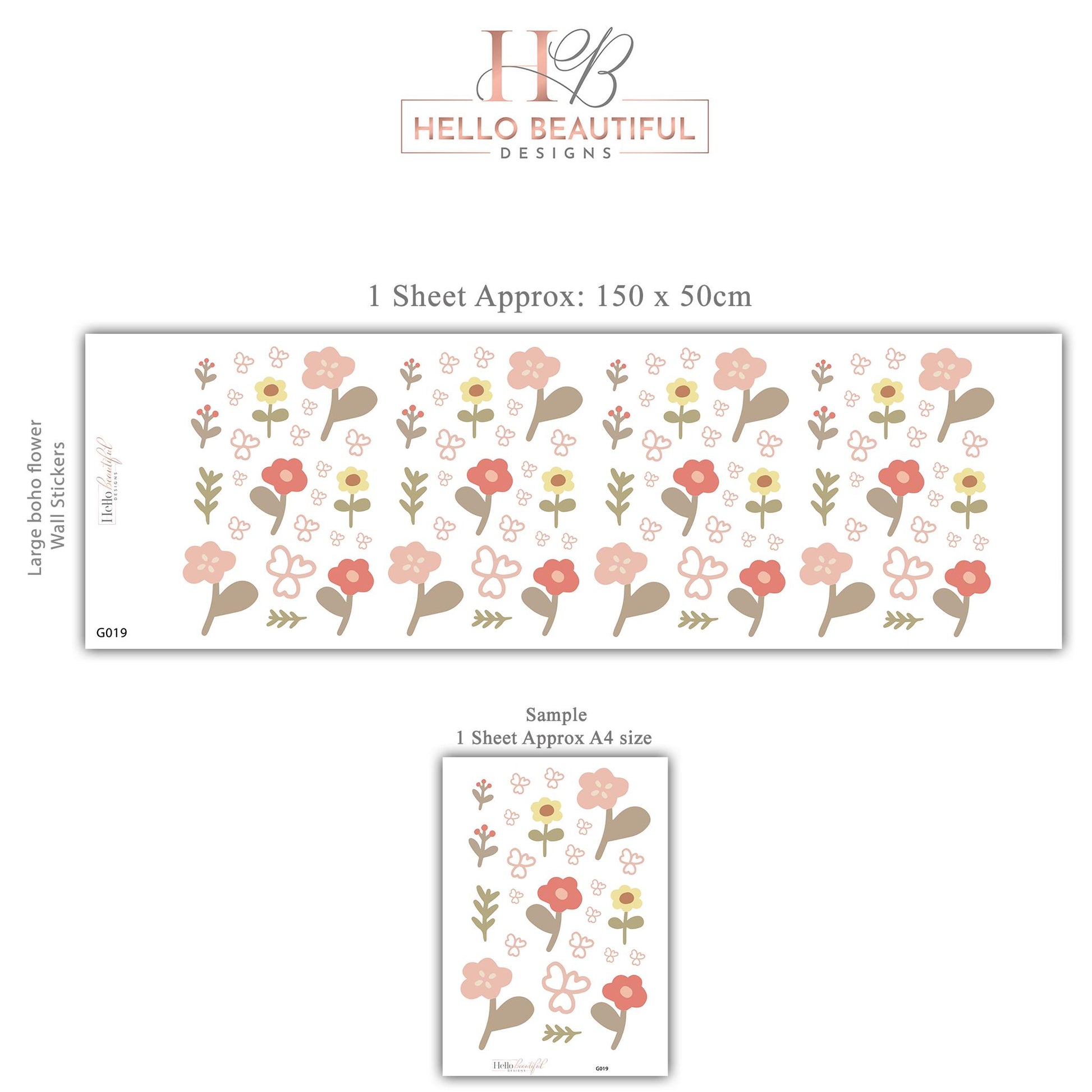 Boho Flower Wall Stickers, Neutral Nursery Wall Decals, Floral Baby Room Decor, Scandinavian Nursery Stickers, Peel and Stick Flowers