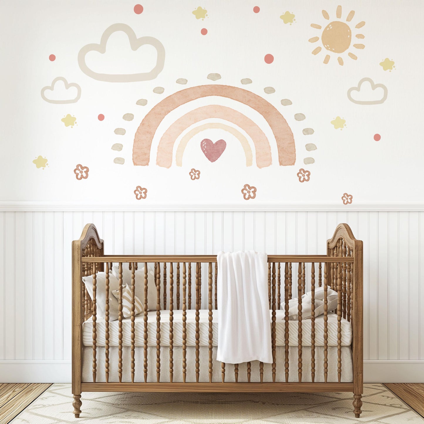 Boho Flower Wall Stickers, Neutral Nursery Wall Decals, Floral Baby Room Decor, Scandinavian Nursery Stickers, Peel and Stick Flowers