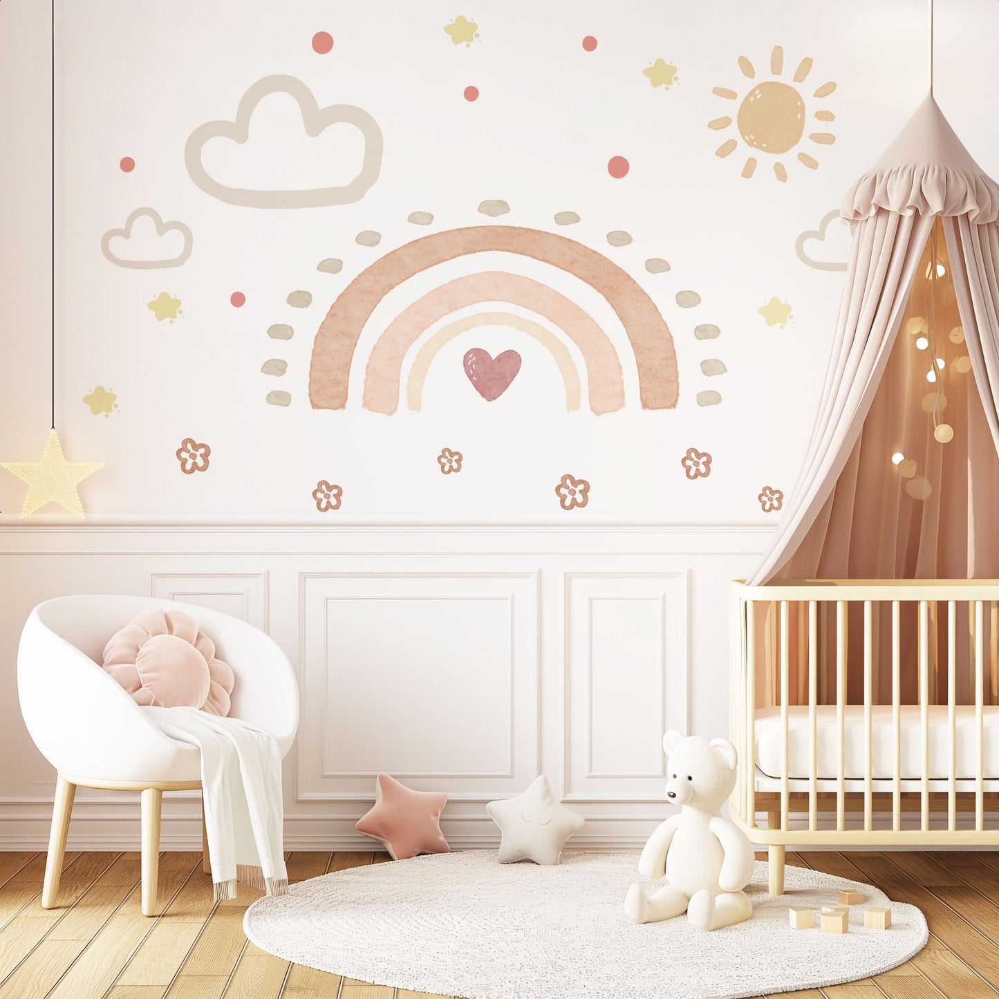 Boho Flower Wall Stickers, Neutral Nursery Wall Decals, Floral Baby Room Decor, Scandinavian Nursery Stickers, Peel and Stick Flowers