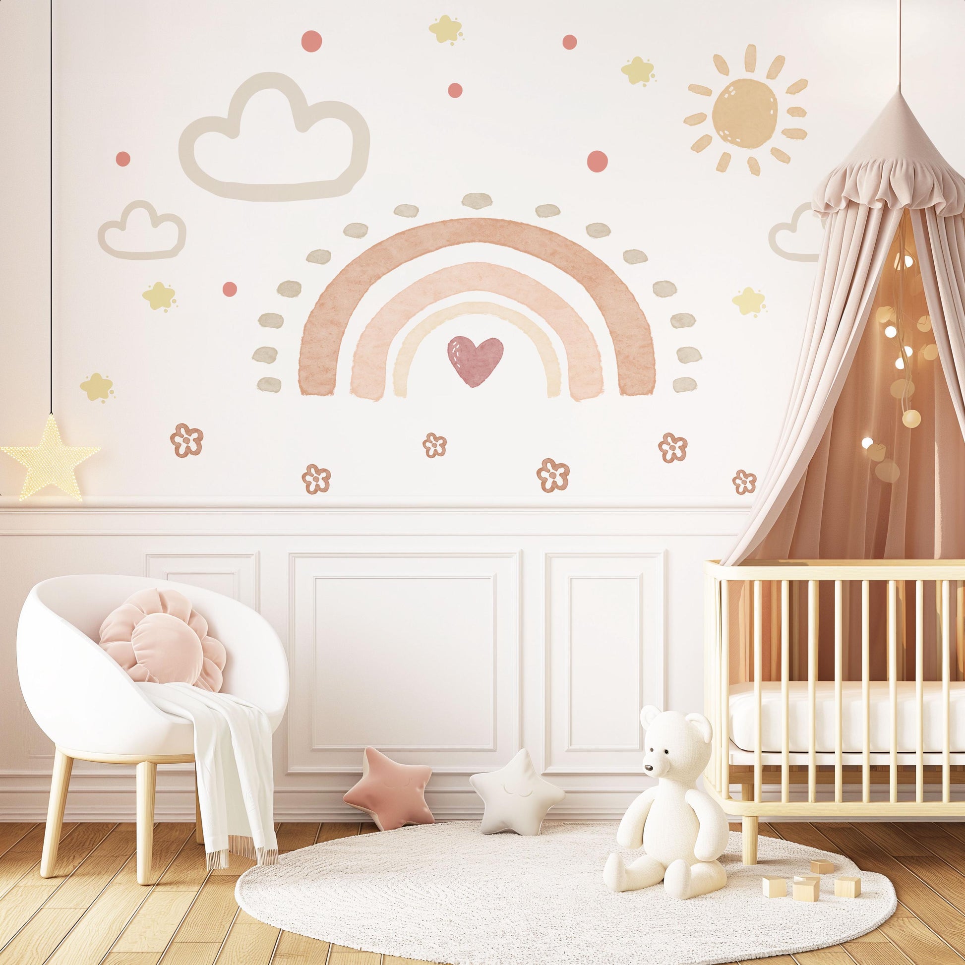 Boho Flower Wall Stickers, Neutral Nursery Wall Decals, Floral Baby Room Decor, Scandinavian Nursery Stickers, Peel and Stick Flowers
