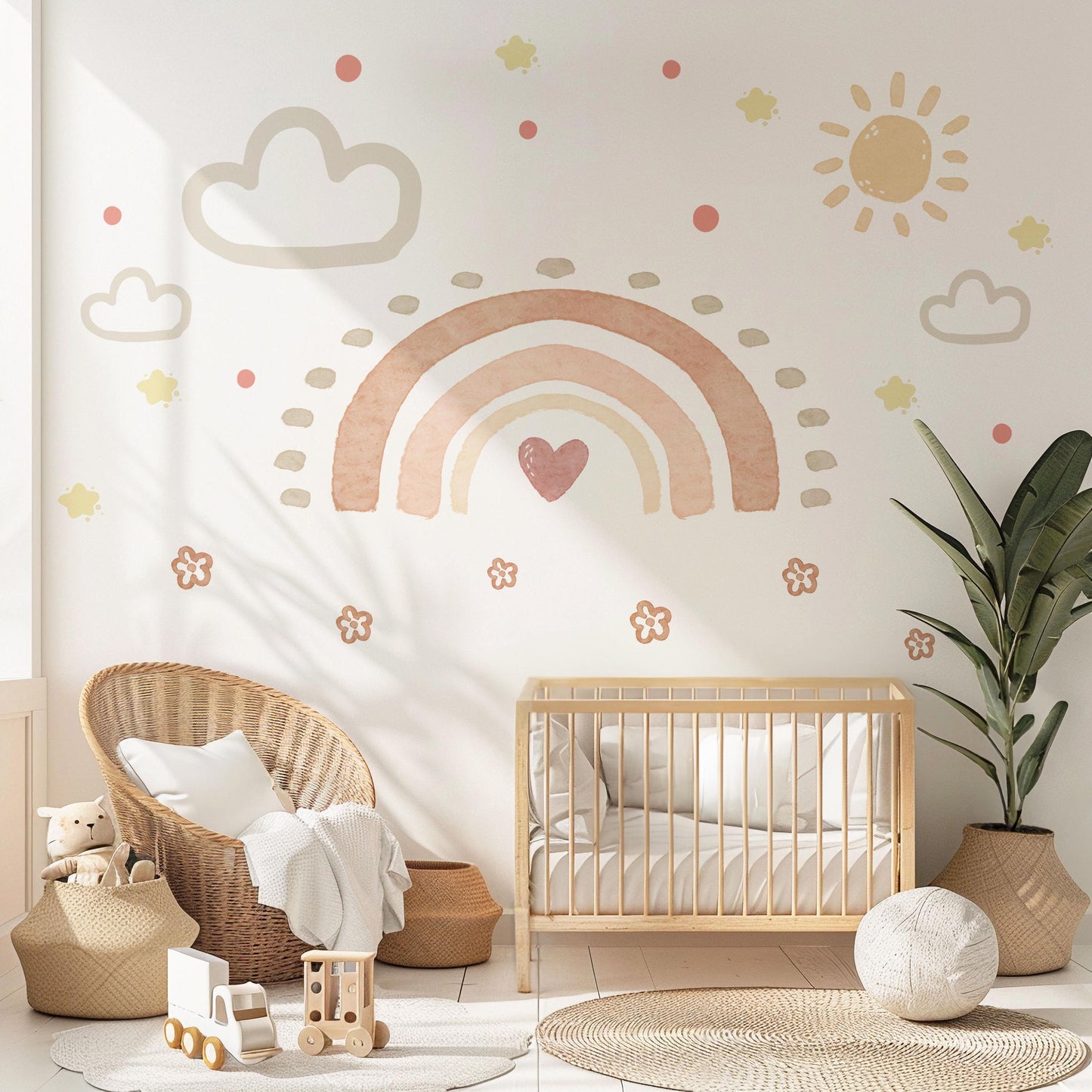 Boho Flower Wall Stickers, Neutral Nursery Wall Decals, Floral Baby Room Decor, Scandinavian Nursery Stickers, Peel and Stick Flowers