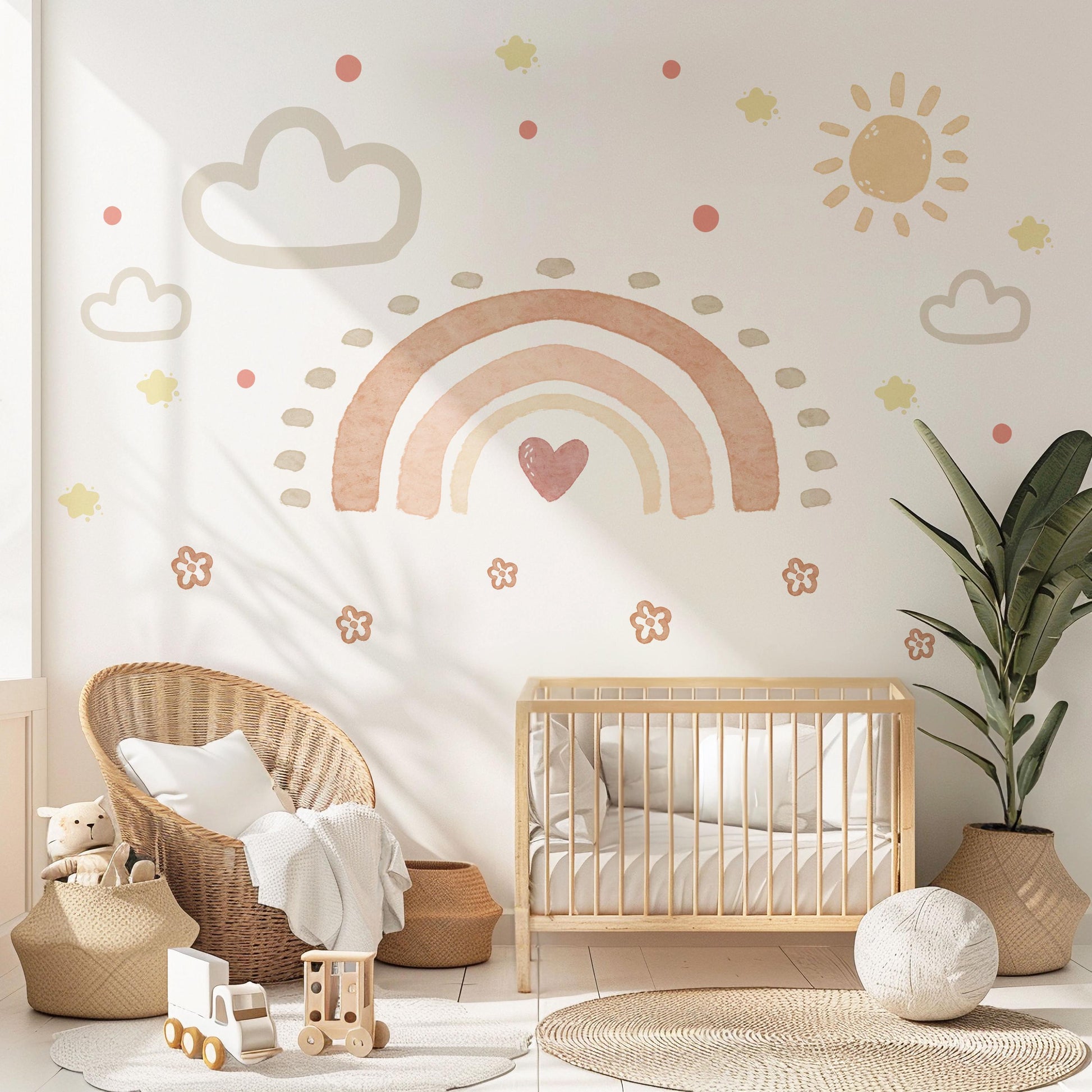 Boho Flower Wall Stickers, Neutral Nursery Wall Decals, Floral Baby Room Decor, Scandinavian Nursery Stickers, Peel and Stick Flowers