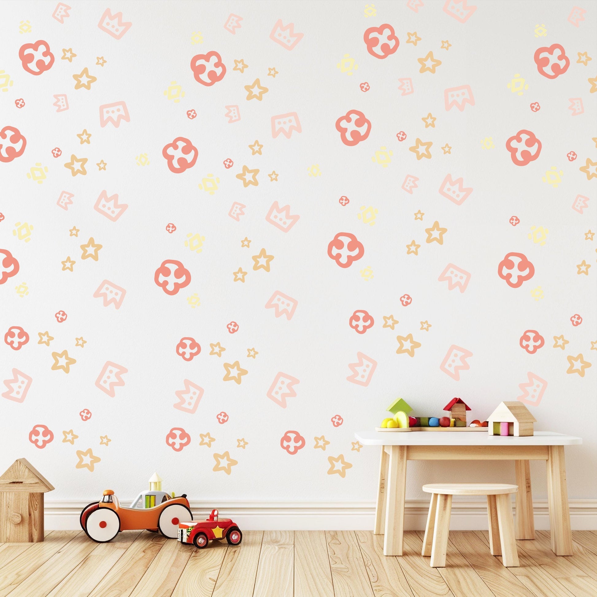 Boho Princess Wall Stickers, Crown & Star Nursery Decor, Girls Bedroom Wall Decals, Neutral Boho Nursery Stickers, Peel and Stick Wall Art