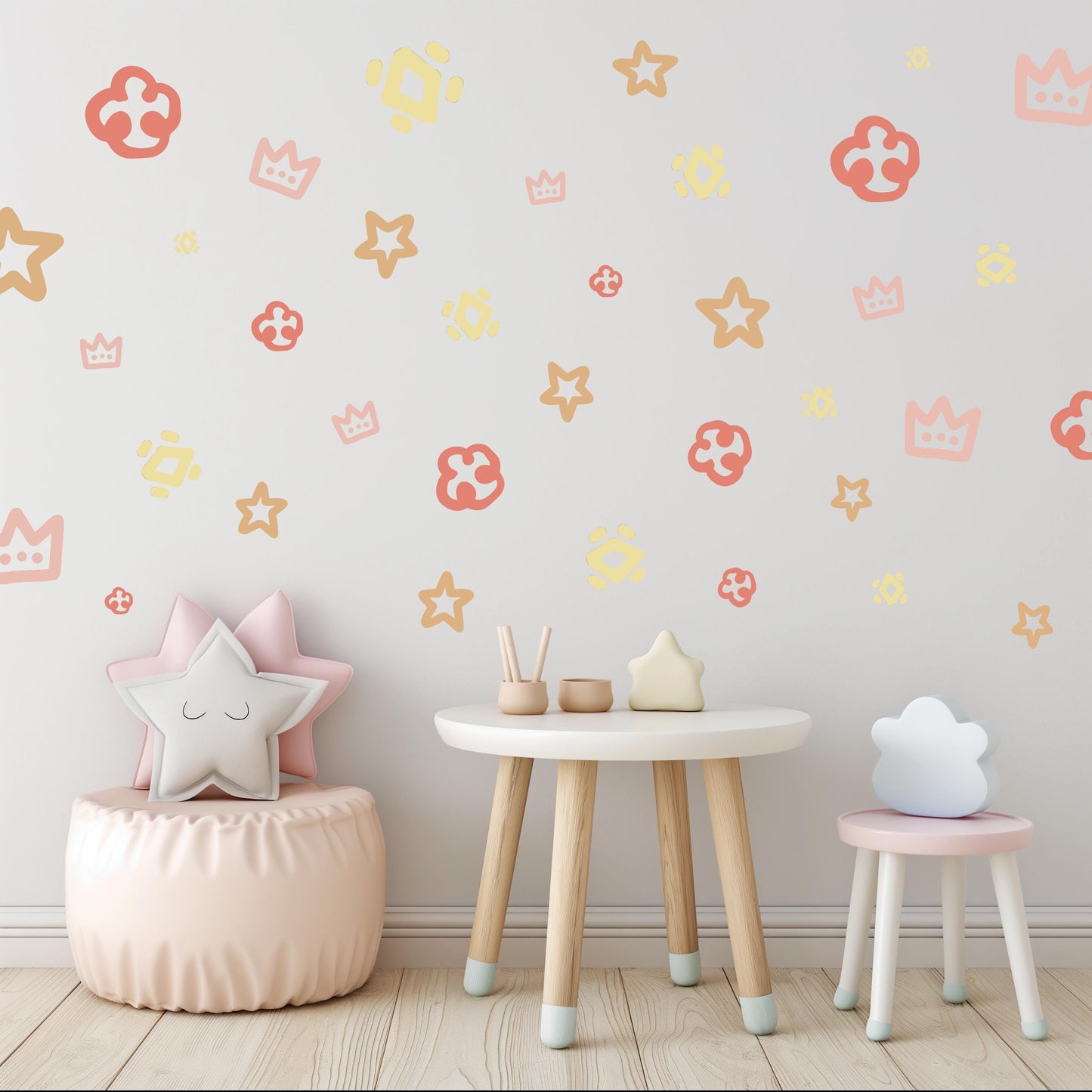 Boho Princess Wall Stickers, Crown & Star Nursery Decor, Girls Bedroom Wall Decals, Neutral Boho Nursery Stickers, Peel and Stick Wall Art