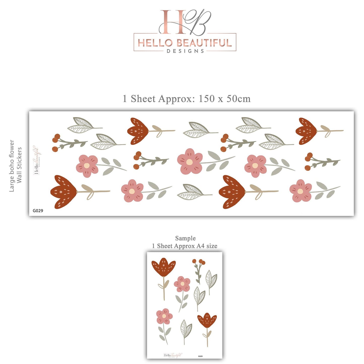 Boho Flower Wall Stickers for Nursery, Floral Nursery Wall Decals, Neutral Baby Room Decor, Retro Flower Peel and Stick Decals