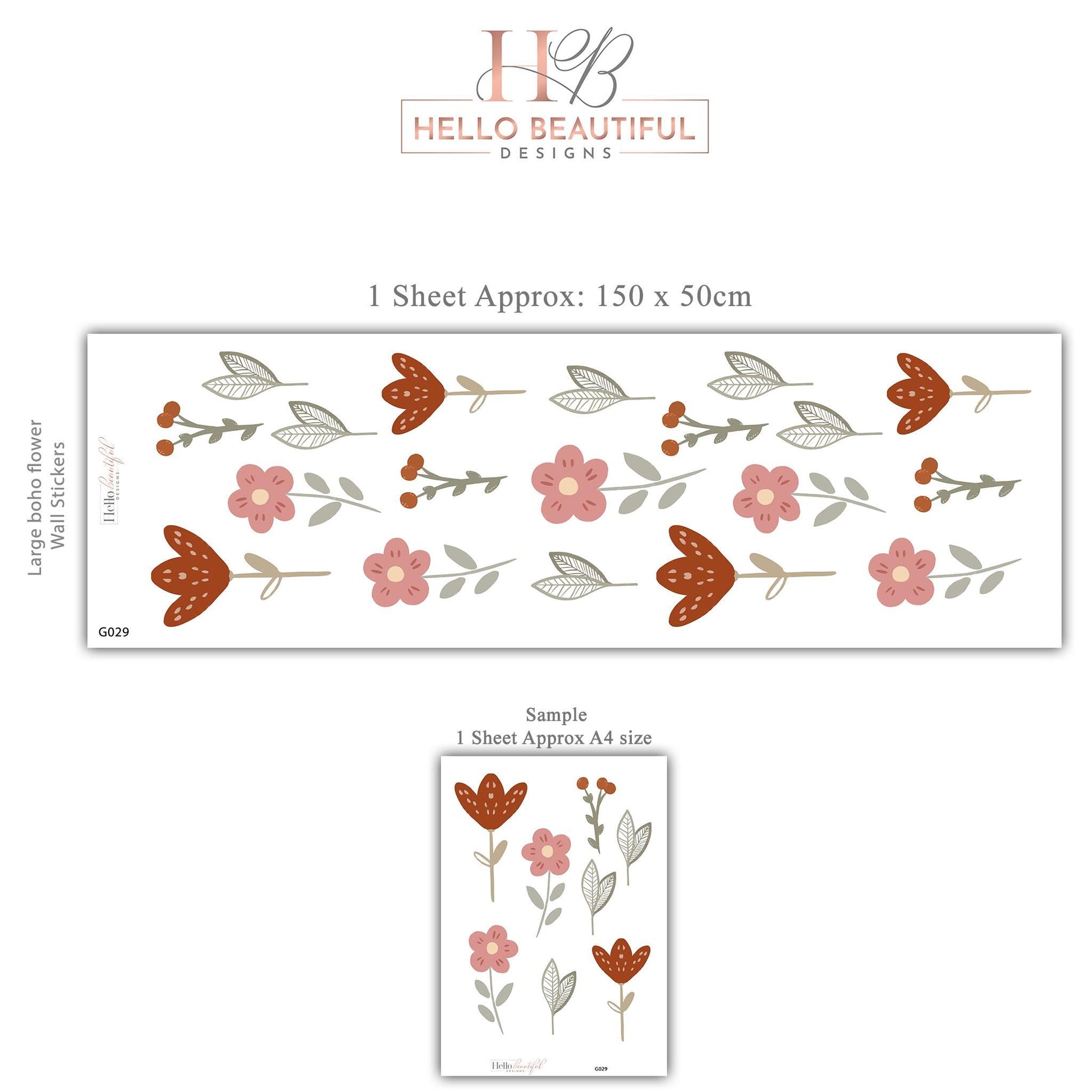 Boho Flower Wall Stickers for Nursery, Floral Nursery Wall Decals, Neutral Baby Room Decor, Retro Flower Peel and Stick Decals