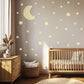 Moon And Stars Wall Stickers Neutral Nursery Decals | Glow Style Moon Nursery Decor | Beige Celestial Baby Room Wall Art