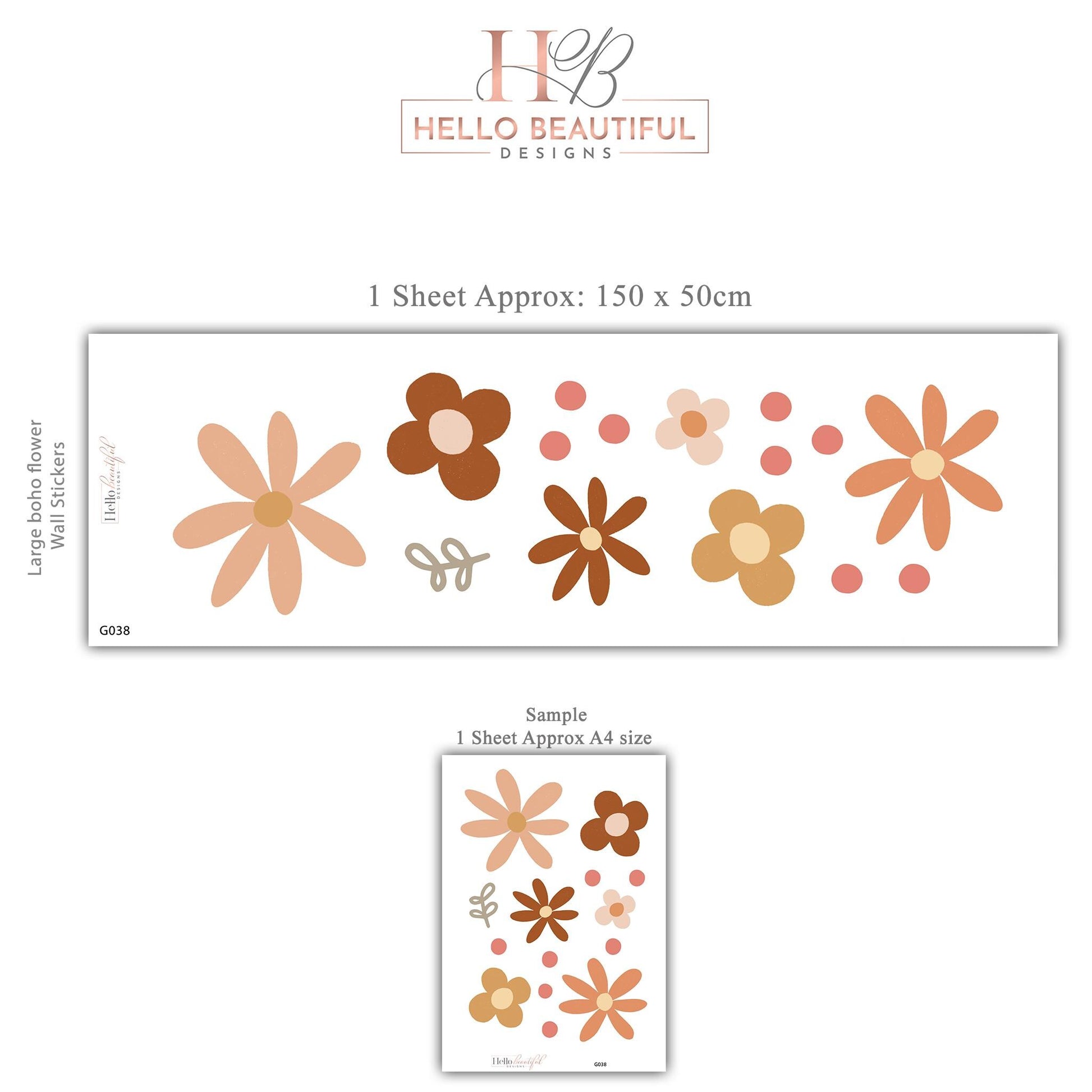 Boho Flower Wall Stickers Nursery Decor | Neutral Floral Wall Decals | Retro Daisy Nursery Stickers | Peel and Stick Kids Room Decor