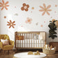 Boho Flower Wall Stickers Nursery Decor | Neutral Floral Wall Decals | Retro Daisy Nursery Stickers | Peel and Stick Kids Room Decor