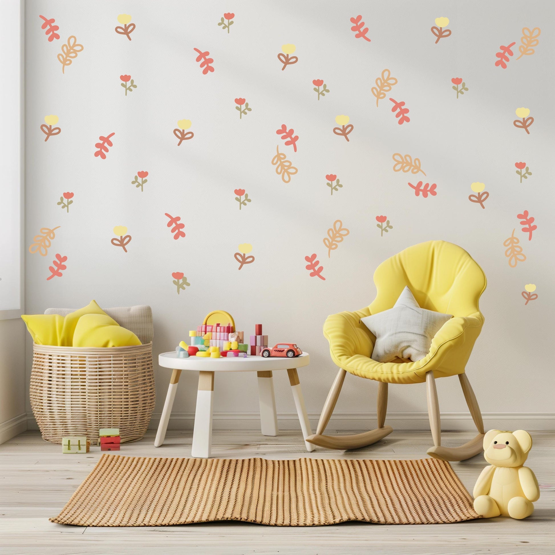 Boho Flower Wall Decals for Nursery, Neutral Floral Wall Stickers, Girls Bedroom Decor, Peel and Stick Nursery Decals