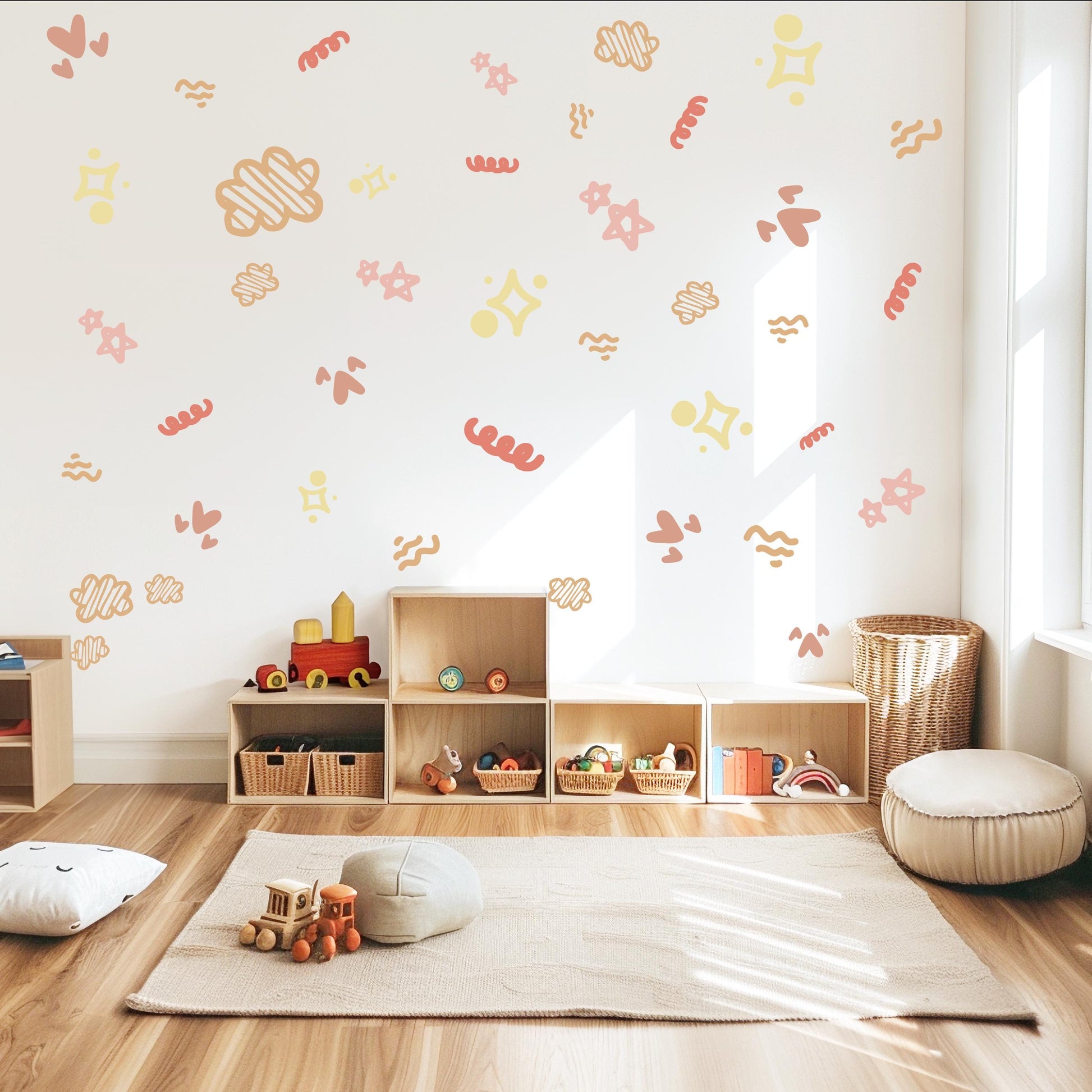 Boho Abstract Wall Decals for Nursery, Neutral Kids Room Stickers, Modern Peel and Stick Wall Decor, Playroom Wall Decals