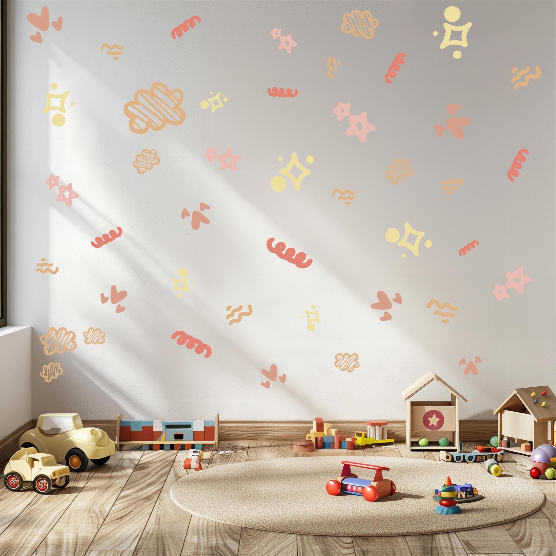 Boho Abstract Wall Decals for Nursery, Neutral Kids Room Stickers, Modern Peel and Stick Wall Decor, Playroom Wall Decals