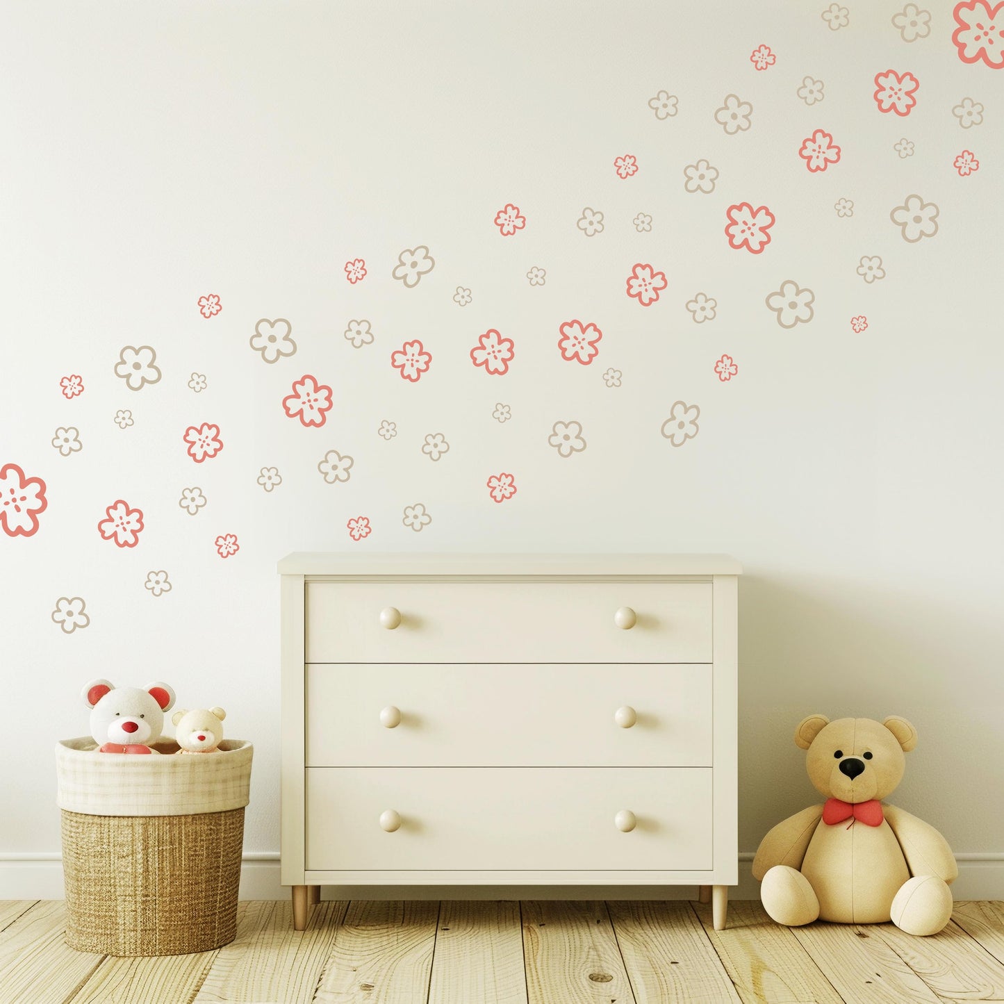 Pink Boho Flower Wall Stickers, Floral Nursery Wall Decals, Girls Bedroom Decor, Peel and Stick Flowers, Neutral Nursery Decor