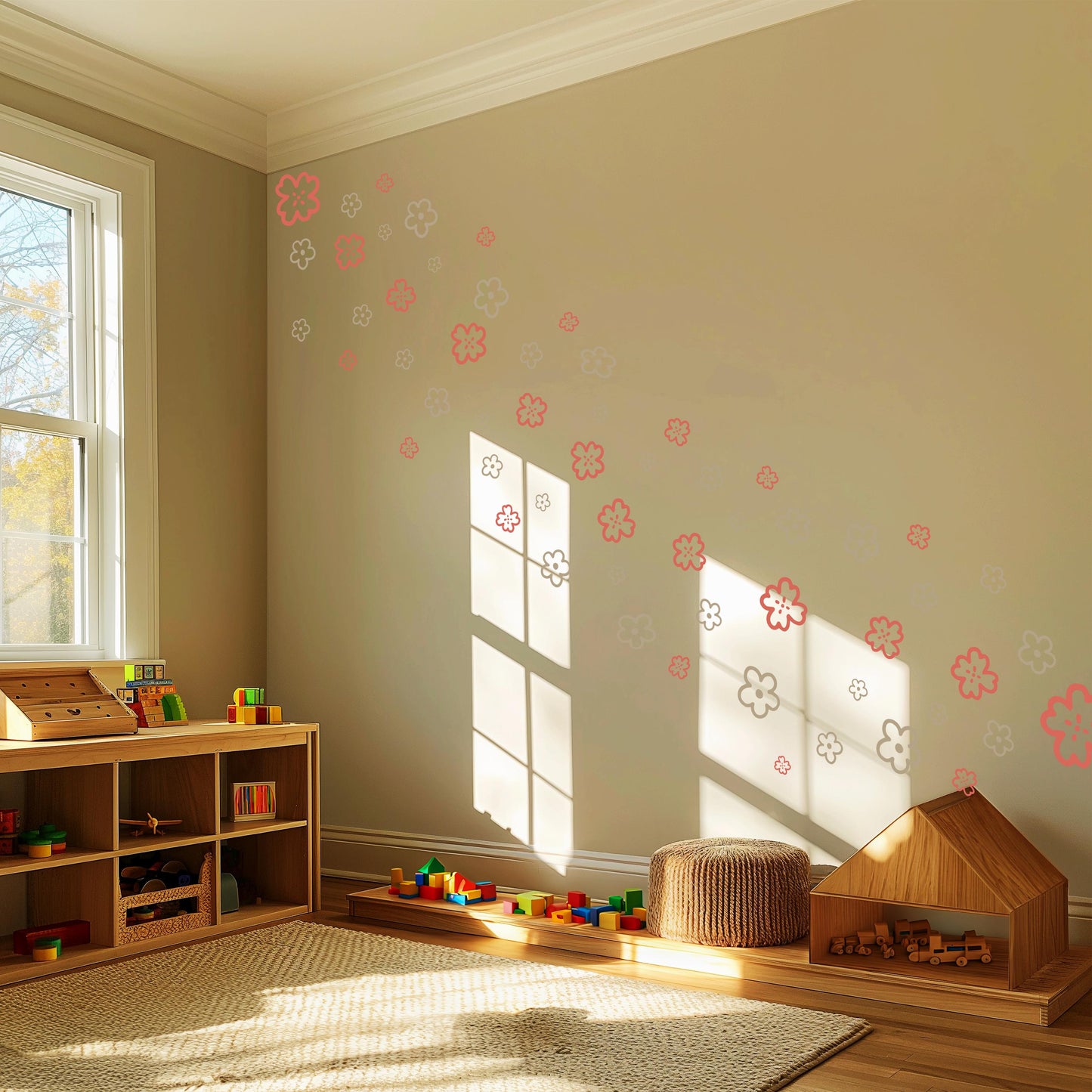Pink Boho Flower Wall Stickers, Floral Nursery Wall Decals, Girls Bedroom Decor, Peel and Stick Flowers, Neutral Nursery Decor