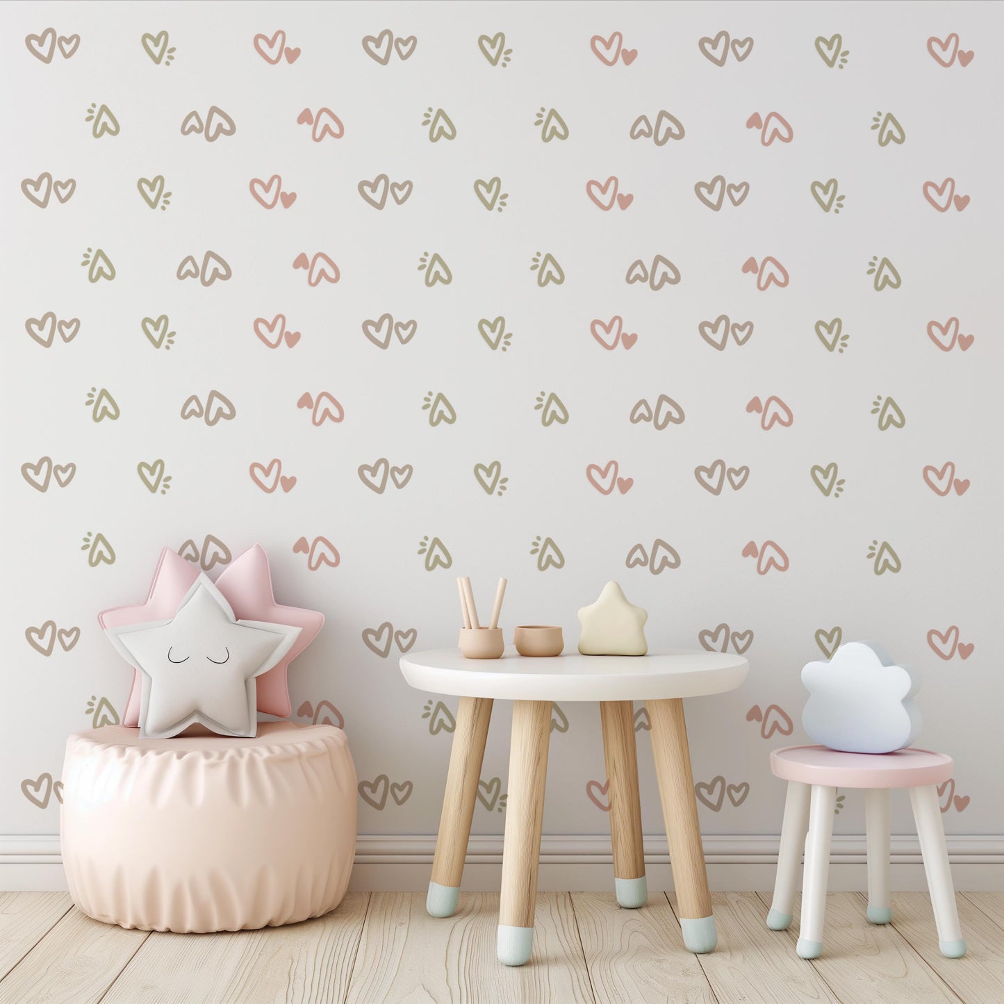 Heart Wall Stickers, Boho Nursery Wall Decals, Neutral Kids Room Decor, Pink Heart Wall Stickers, Peel and Stick Nursery Decor
