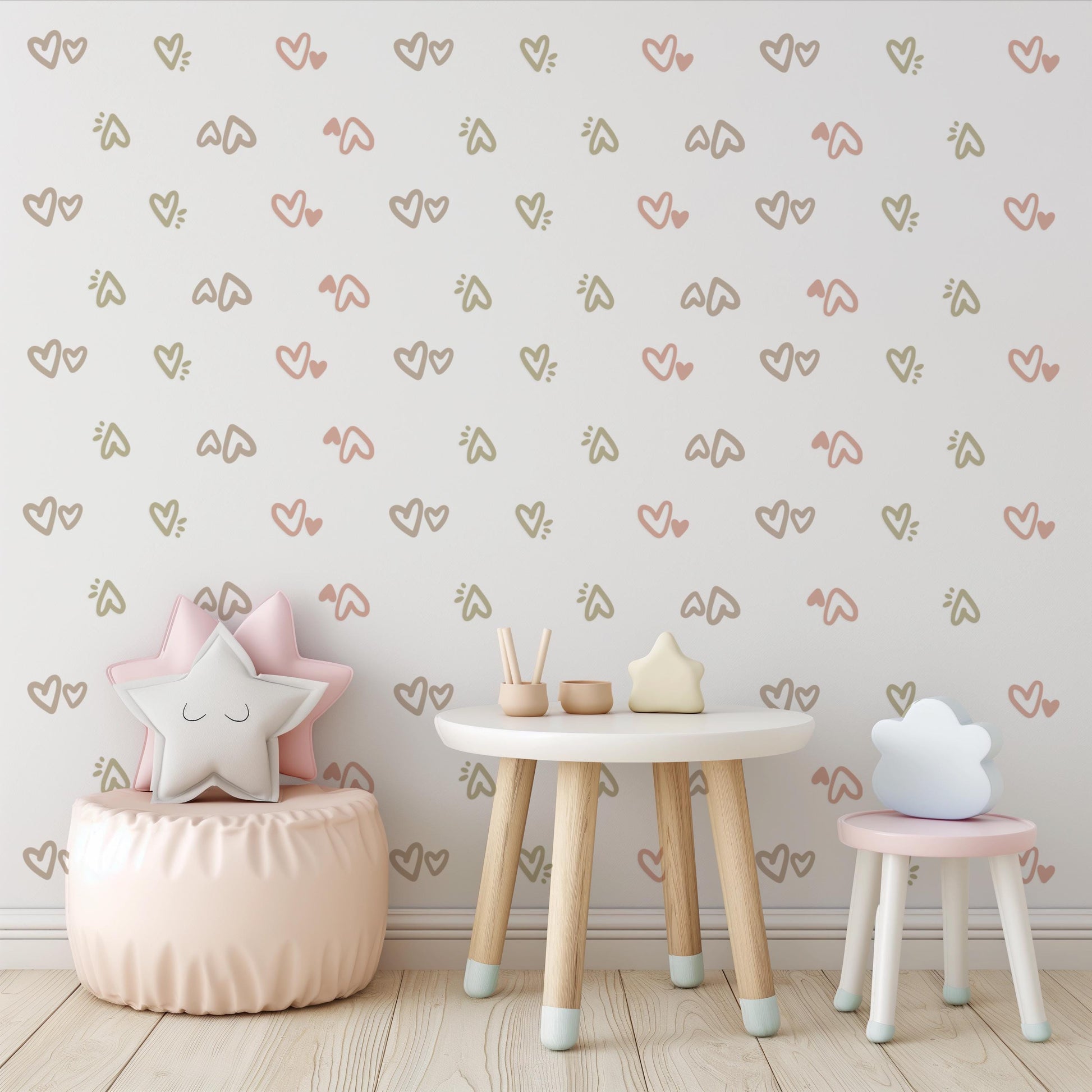 Heart Wall Stickers, Boho Nursery Wall Decals, Neutral Kids Room Decor, Pink Heart Wall Stickers, Peel and Stick Nursery Decor