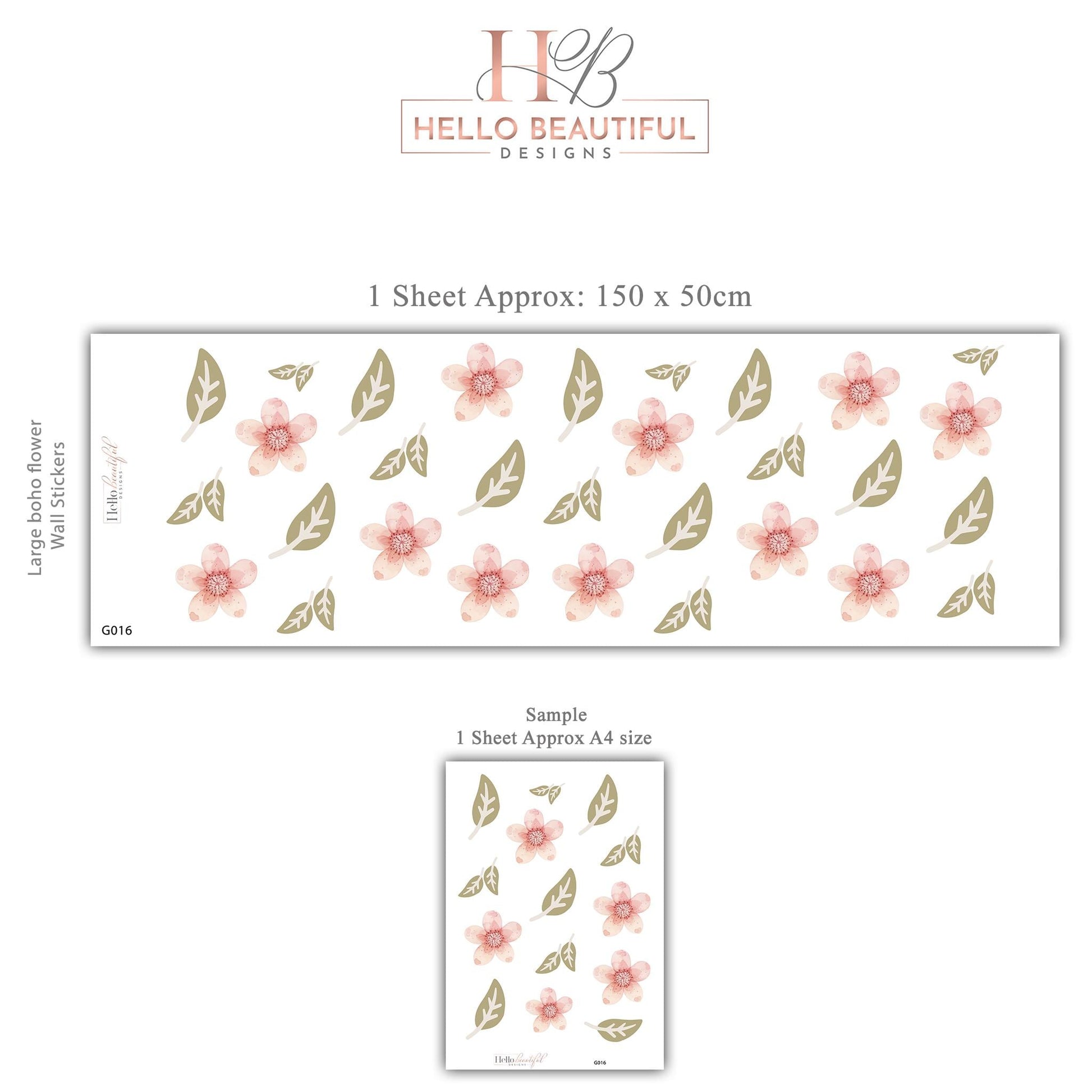 Pink Floral Wall Stickers for Girls Bedroom, Boho Nursery Wall Decals, Flower & Leaf Wall Decor, Neutral Nursery Stickers, Kids Room Decor