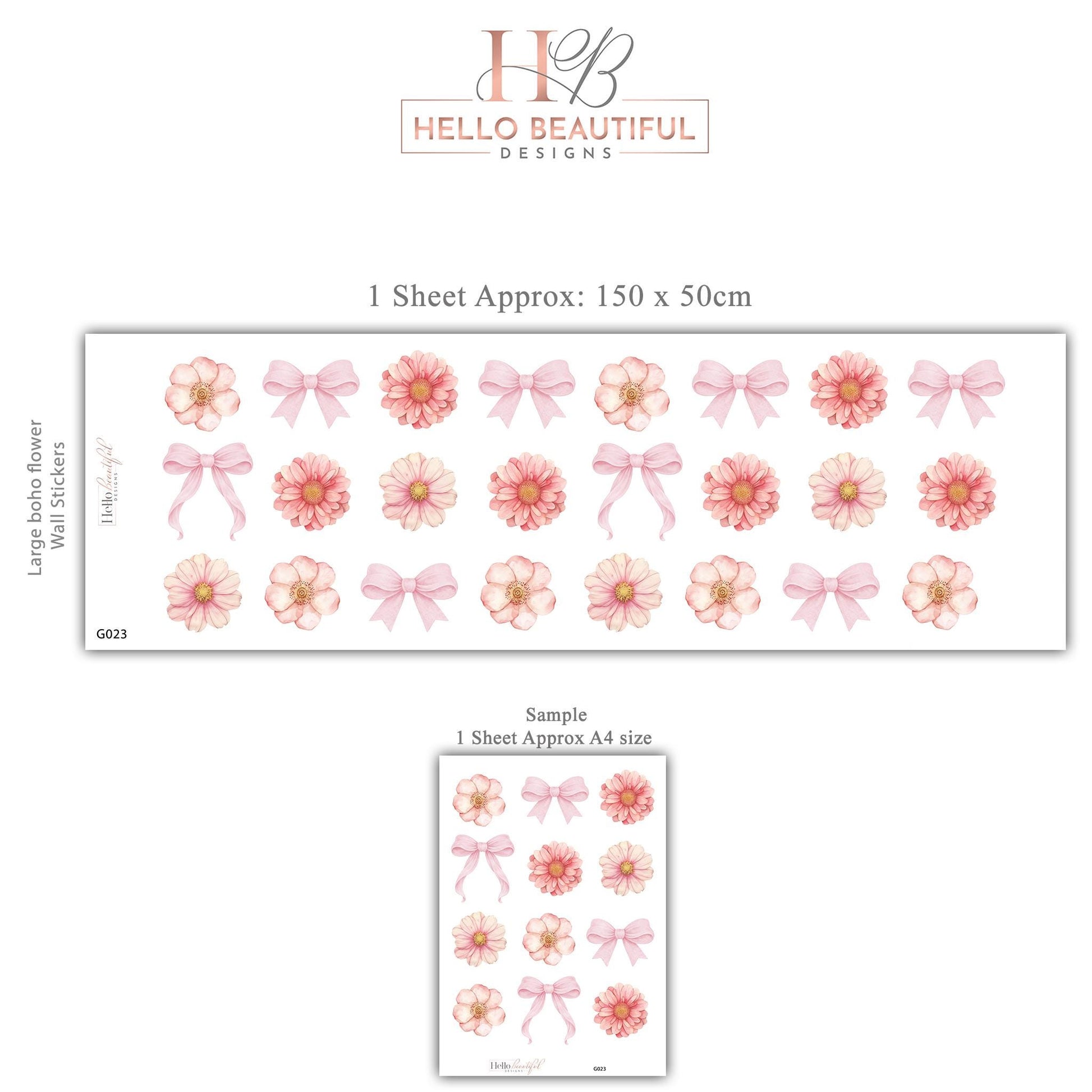 Pink Floral Bow Wall Stickers, Coquette Nursery Decor, Baby Girl Room Decals, Watercolor Flower Wall Decals, Peel and Stick Nursery