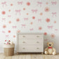 Pink Floral Bow Wall Stickers, Coquette Nursery Decor, Baby Girl Room Decals, Watercolor Flower Wall Decals, Peel and Stick Nursery