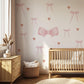 Pink Bow and Heart Wall Stickers, Coquette Nursery Decor, Baby Girl Wall Decals, Soft Pink Nursery Stickers, Peel and Stick Bow Decals
