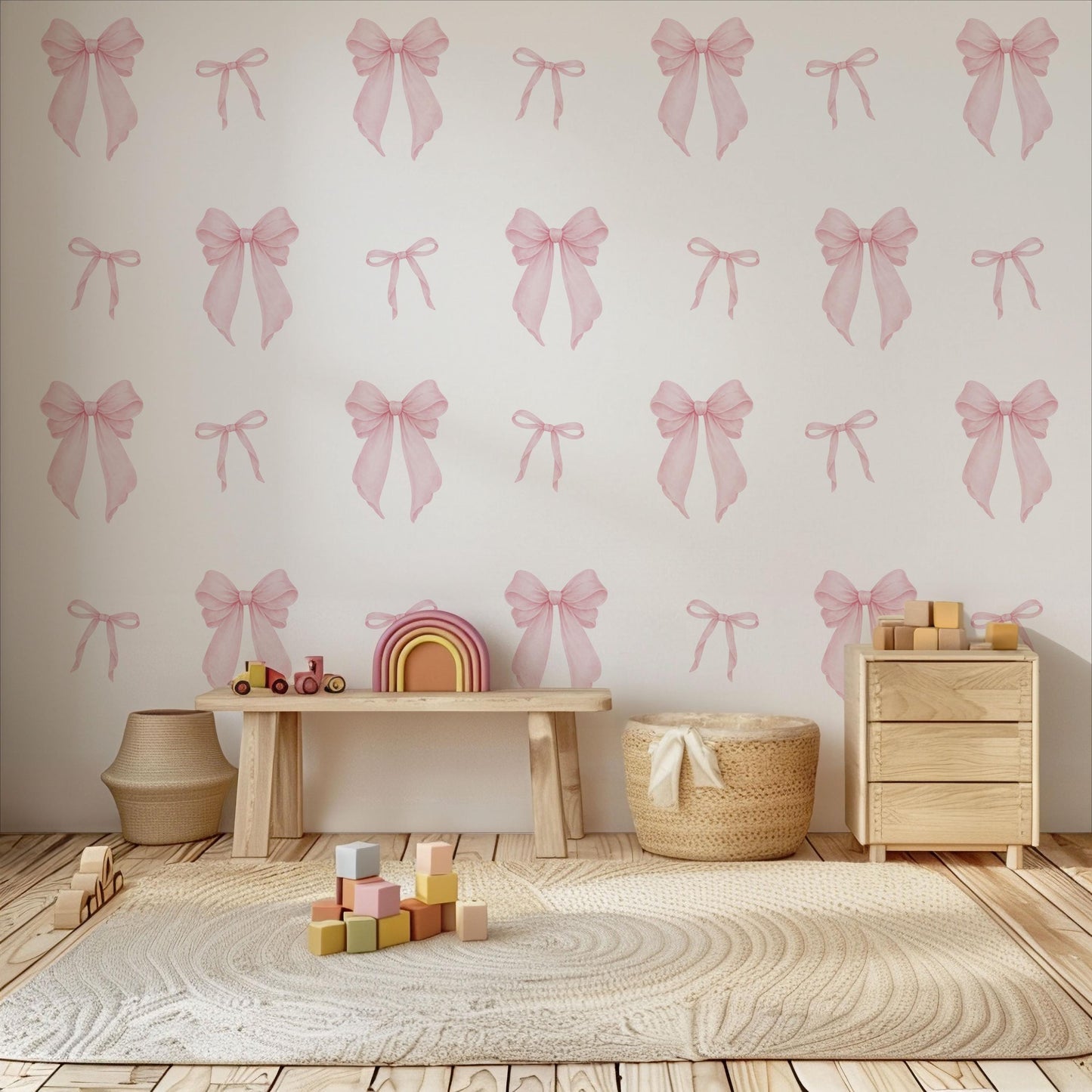 Pink Bow Wall Stickers for Girls Room, Coquette Nursery Decor, Soft Pink Bow Decals, Baby Girl Nursery Wall Stickers, Peel and Stick Decor