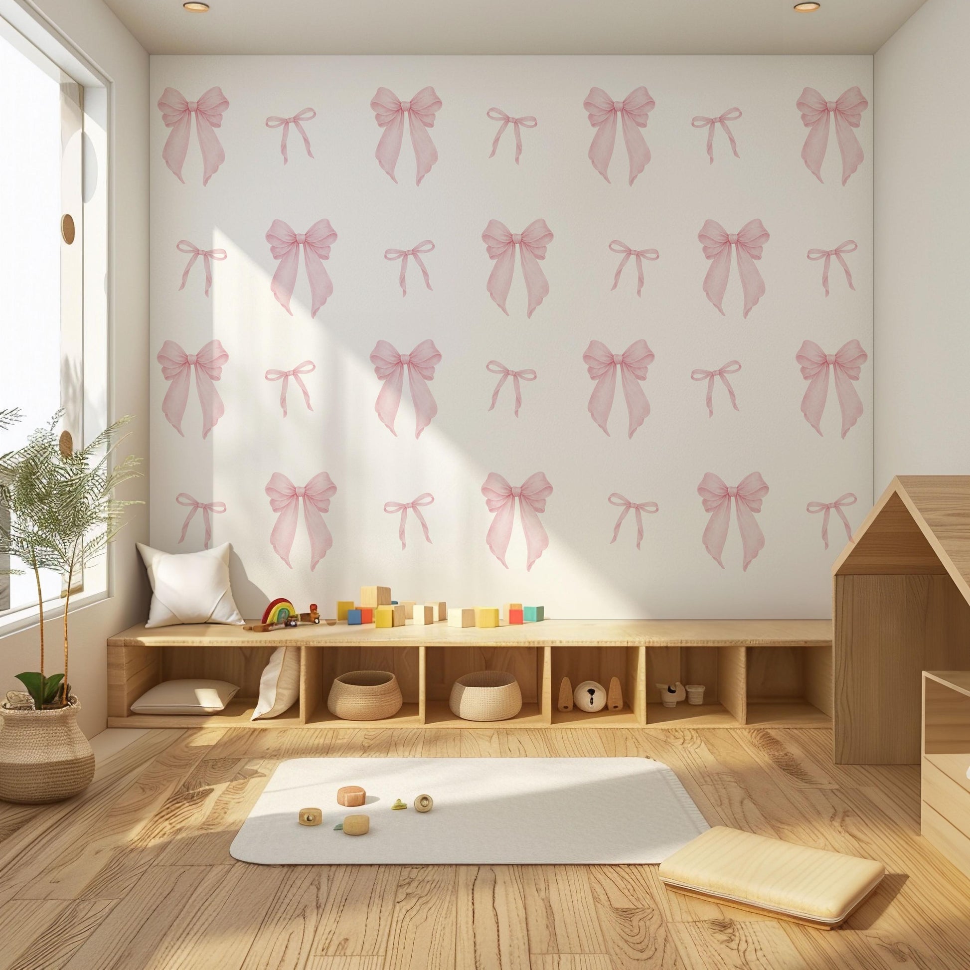 Pink Bow Wall Stickers for Girls Room, Coquette Nursery Decor, Soft Pink Bow Decals, Baby Girl Nursery Wall Stickers, Peel and Stick Decor