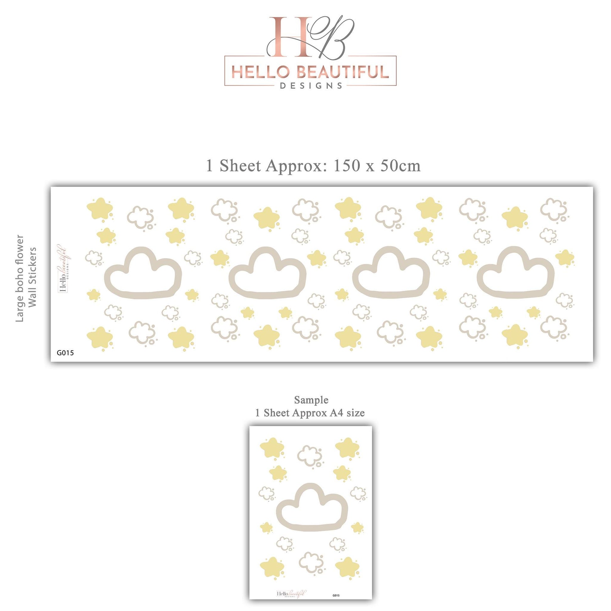 Cloud & Star Wall Stickers, Neutral Nursery Decor, Beige Nursery Wall Decals, Boho Baby Room Stickers, Peel and Stick Cloud Nursery