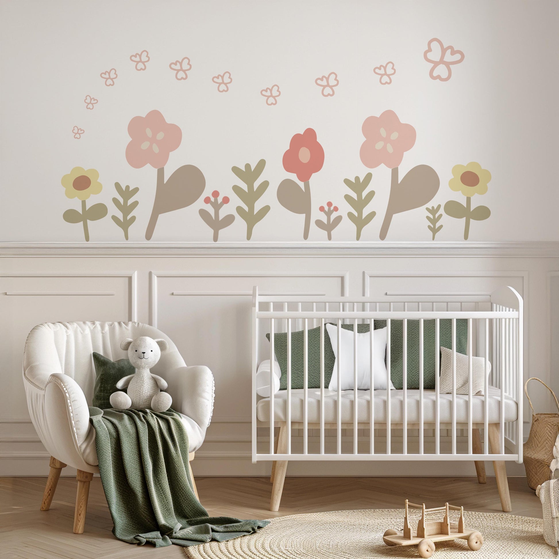 Boho Flower Wall Stickers, Neutral Nursery Wall Decals, Floral Baby Room Decor, Scandinavian Nursery Stickers, Peel and Stick Flowers