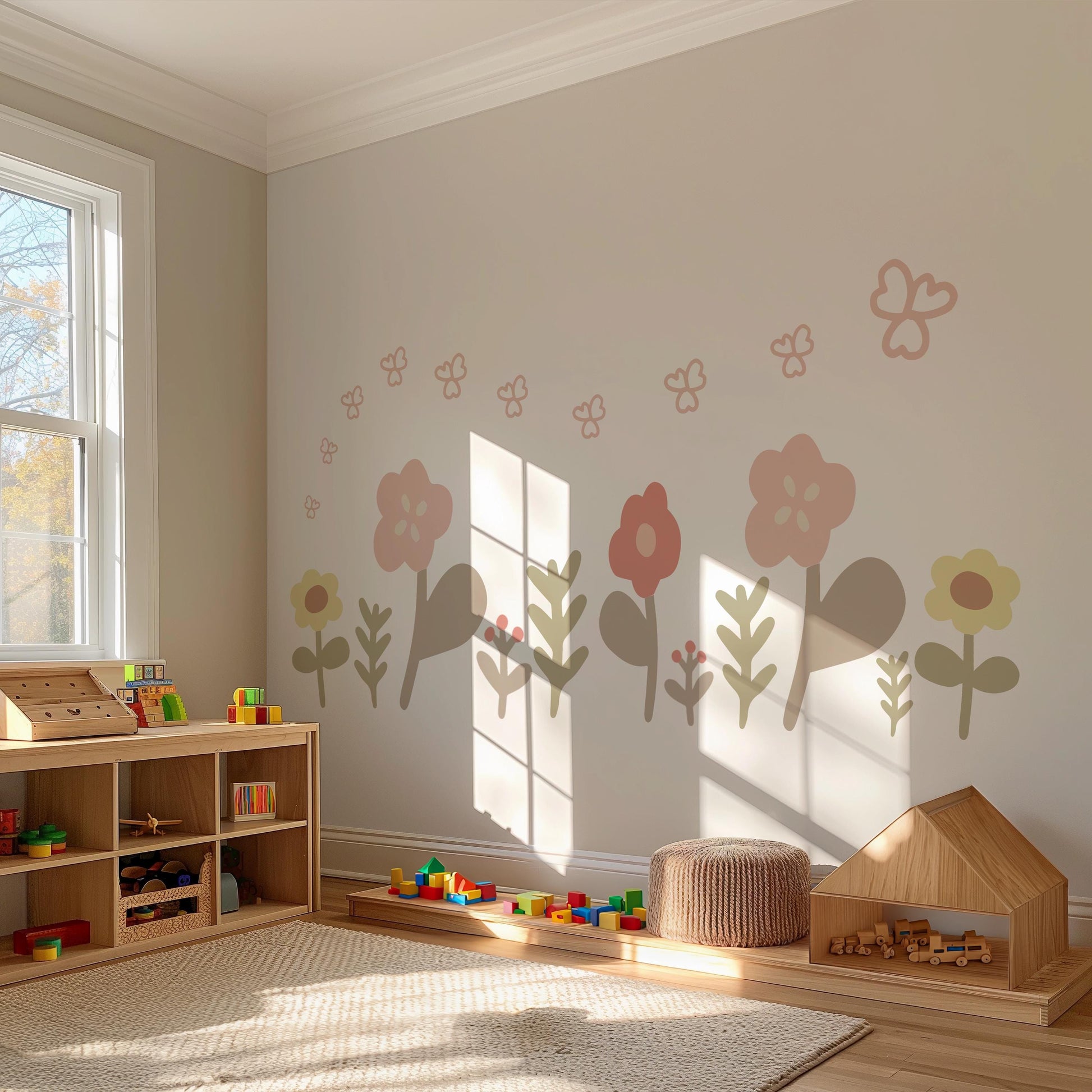 Boho Flower Wall Stickers, Neutral Nursery Wall Decals, Floral Baby Room Decor, Scandinavian Nursery Stickers, Peel and Stick Flowers