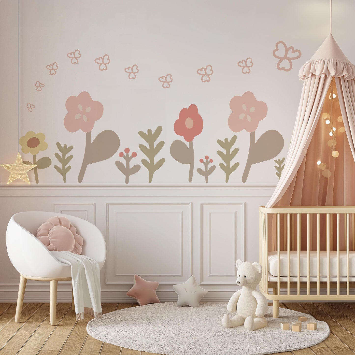 Boho Flower Wall Stickers, Neutral Nursery Wall Decals, Floral Baby Room Decor, Scandinavian Nursery Stickers, Peel and Stick Flowers