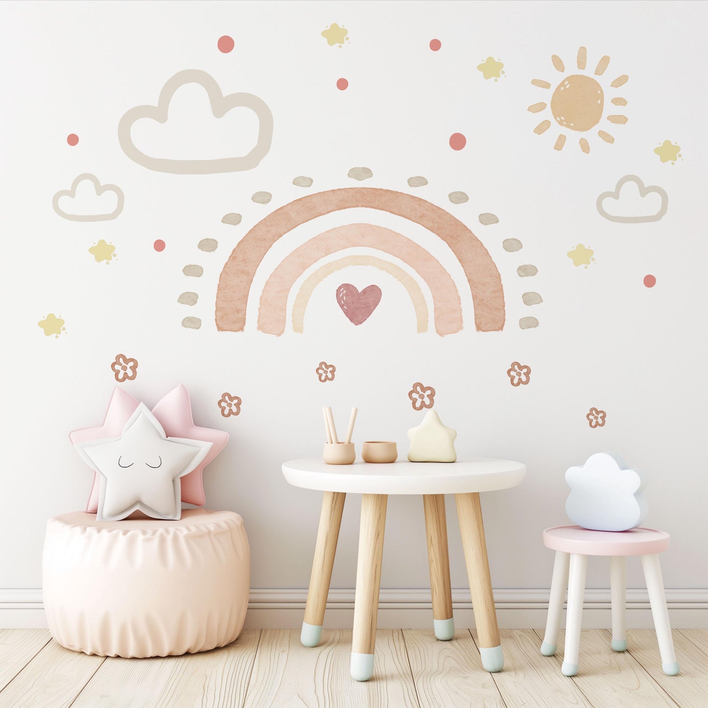 Boho Flower Wall Stickers, Neutral Nursery Wall Decals, Floral Baby Room Decor, Scandinavian Nursery Stickers, Peel and Stick Flowers