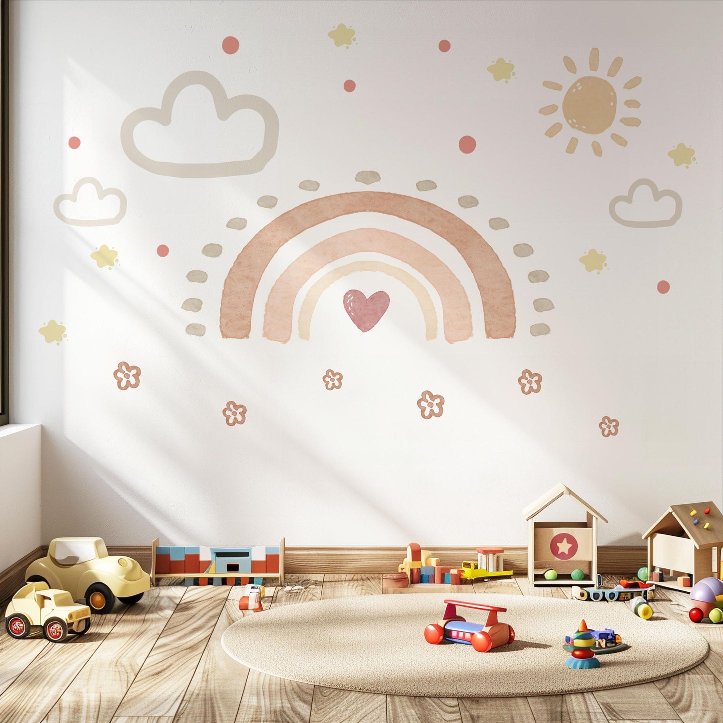 Boho Flower Wall Stickers, Neutral Nursery Wall Decals, Floral Baby Room Decor, Scandinavian Nursery Stickers, Peel and Stick Flowers
