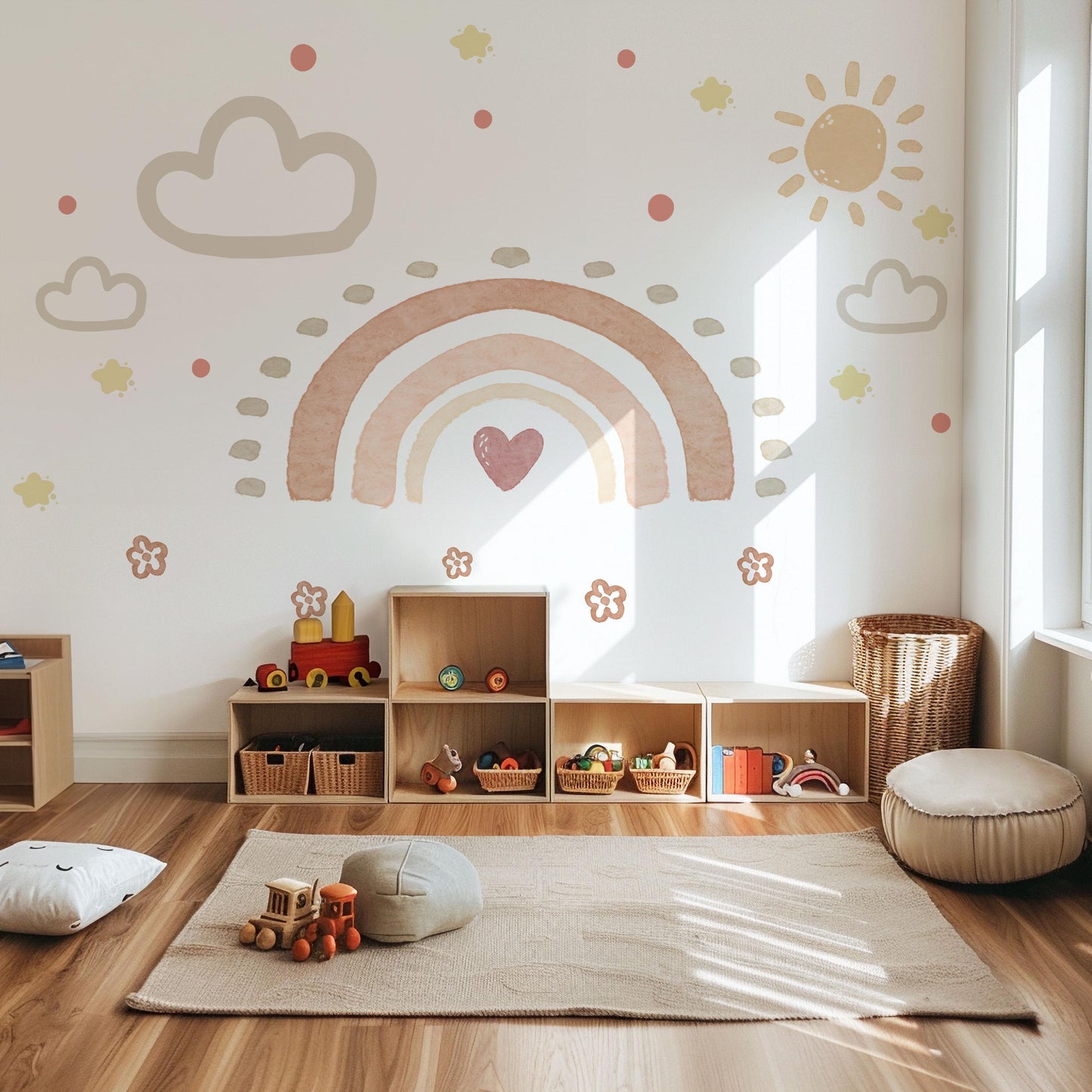 Boho Flower Wall Stickers, Neutral Nursery Wall Decals, Floral Baby Room Decor, Scandinavian Nursery Stickers, Peel and Stick Flowers