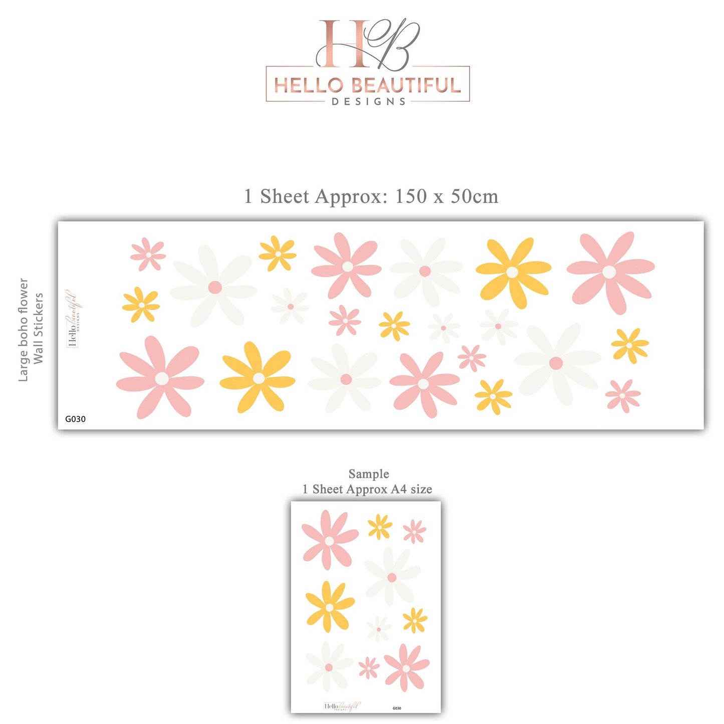 Pastel Flower Wall Decals for Girls Bedroom, Daisy Nursery Wall Stickers, Boho Flower Decor, Peel and Stick Floral Wall Art