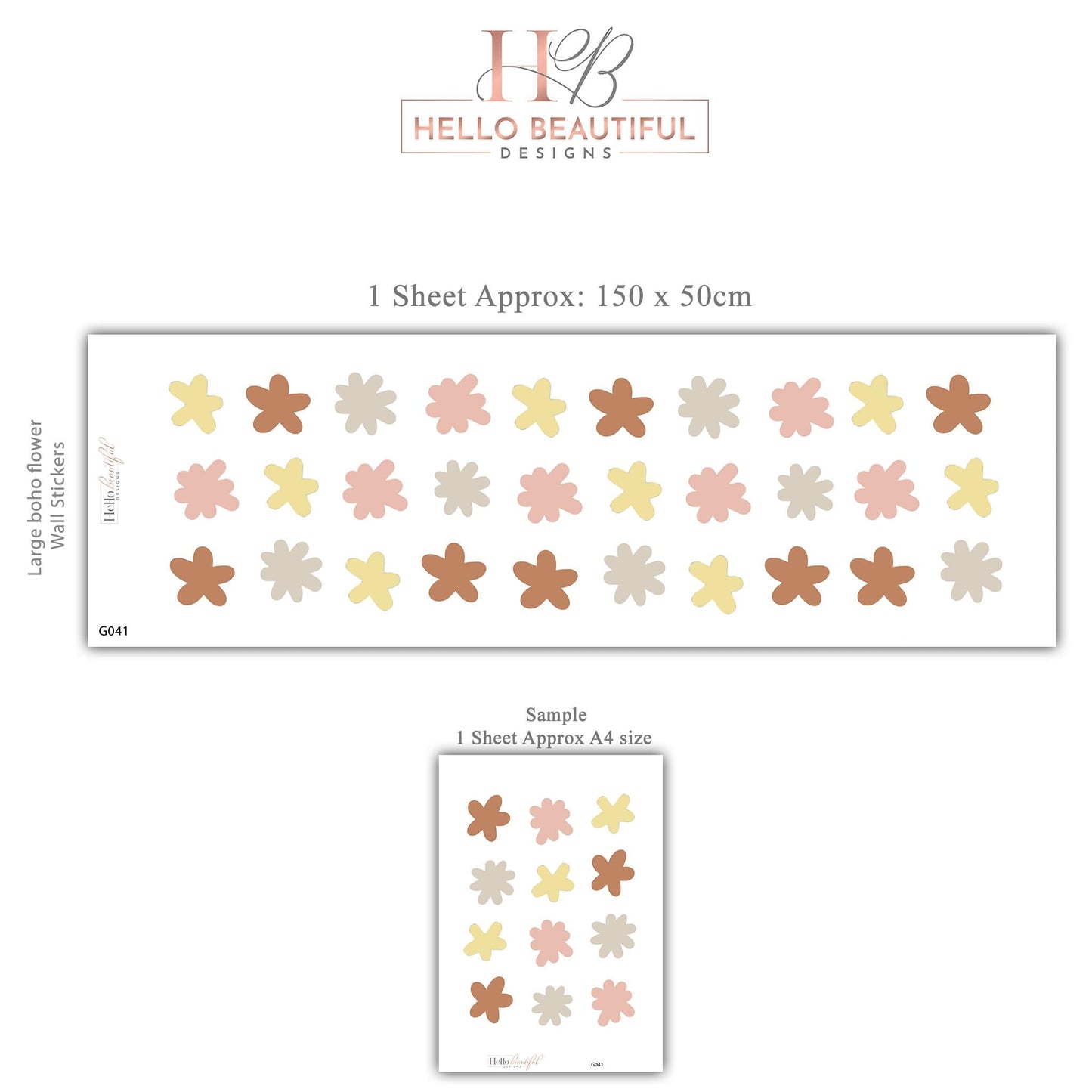 Boho Rainbow Flower Wall Decals, Neutral Nursery Stickers, Baby Girl Room Art