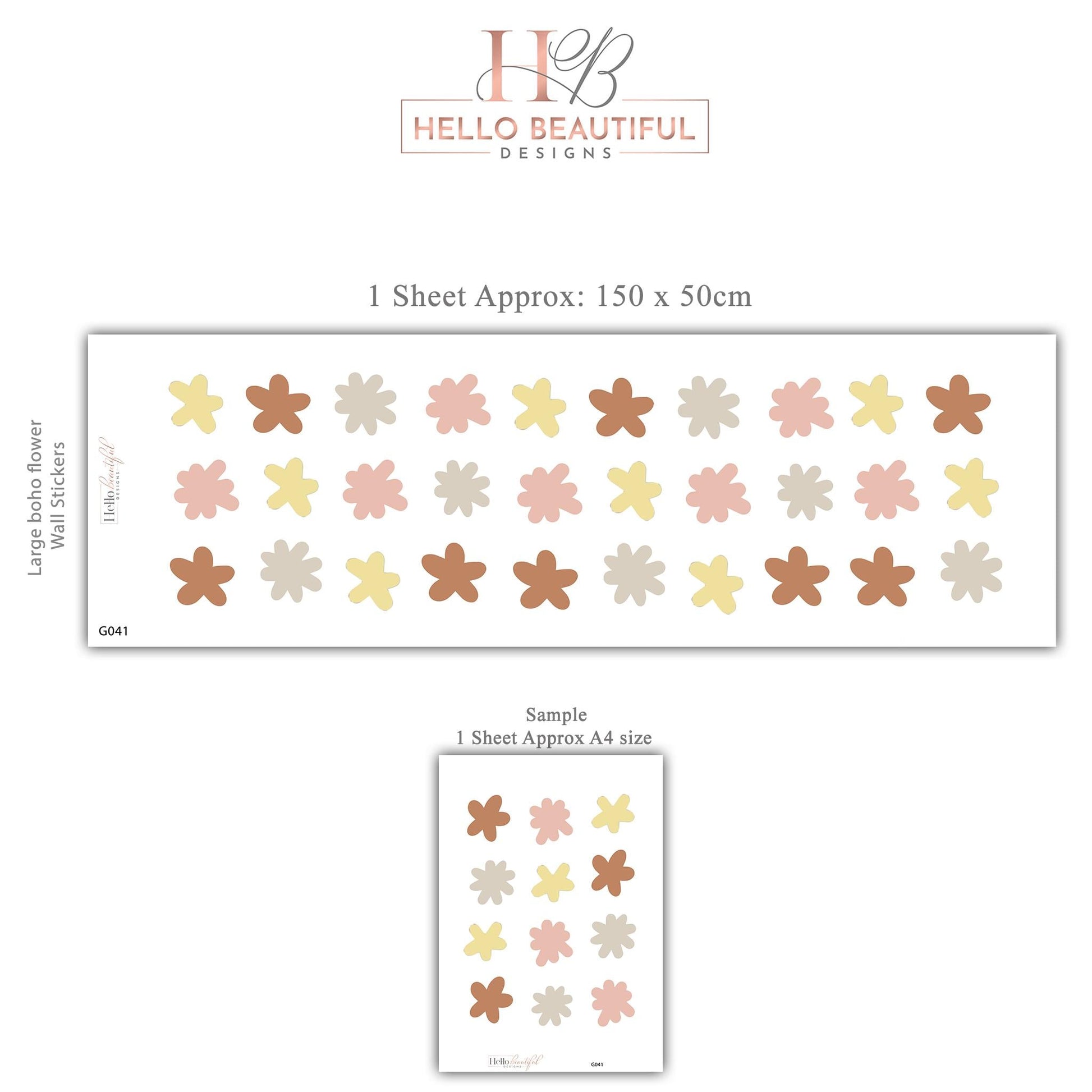 Boho Rainbow Flower Wall Decals, Neutral Nursery Stickers, Baby Girl Room Art