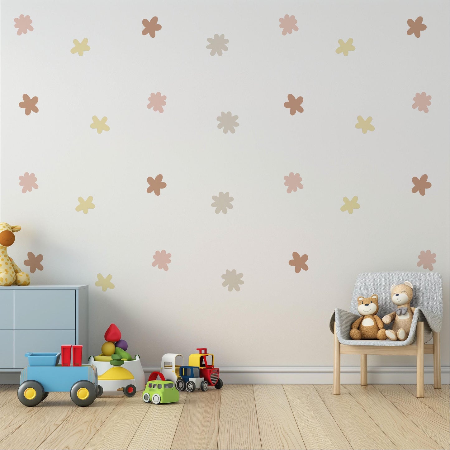 Boho Rainbow Flower Wall Decals, Neutral Nursery Stickers, Baby Girl Room Art