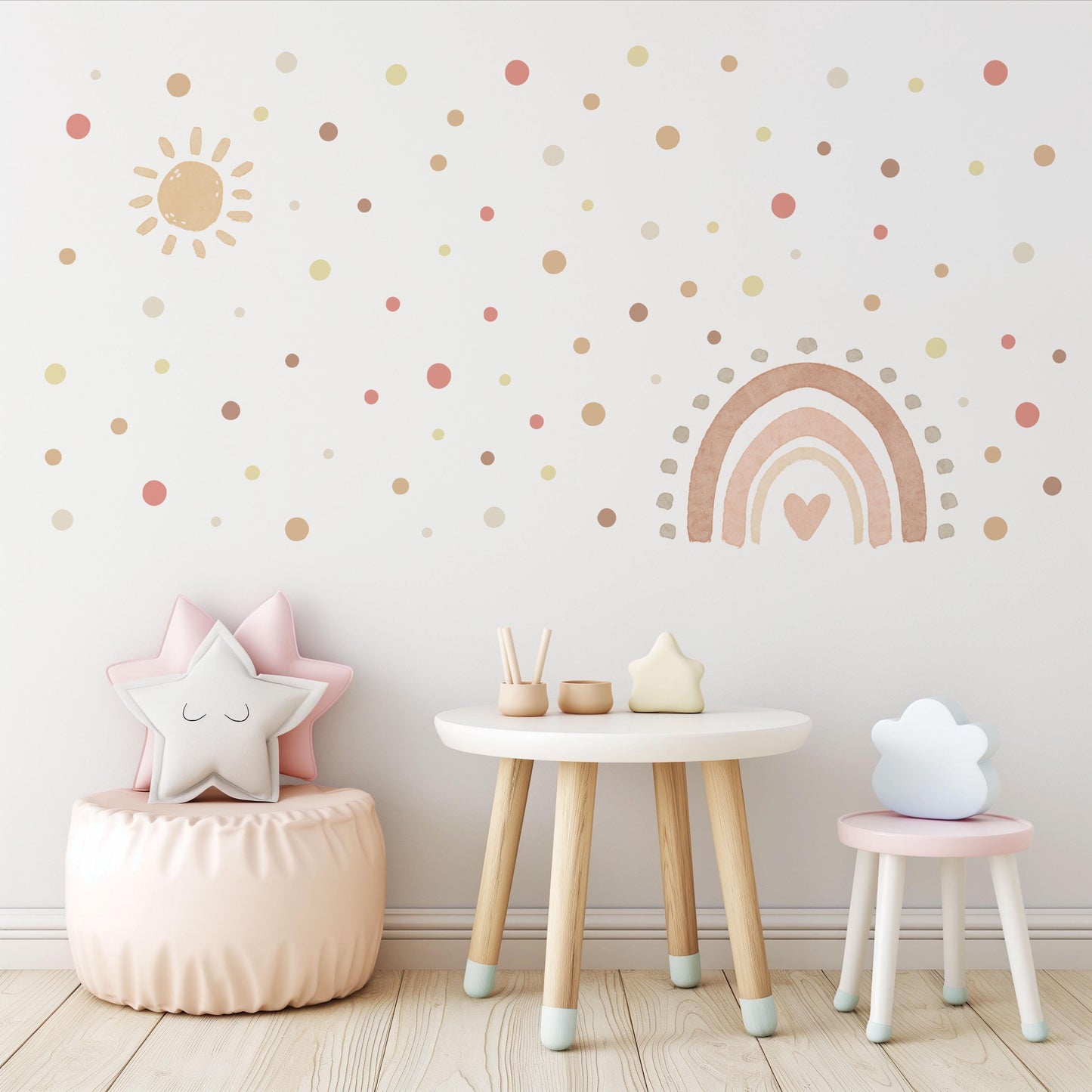 Boho Rainbow Wall Stickers Nursery Decor | Hand-Painted Sun, Dots (Peel and Stick)