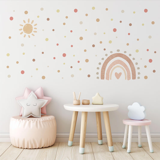 Boho Rainbow Wall Stickers Nursery Decor | Hand-Painted Sun, Dots (Peel and Stick)