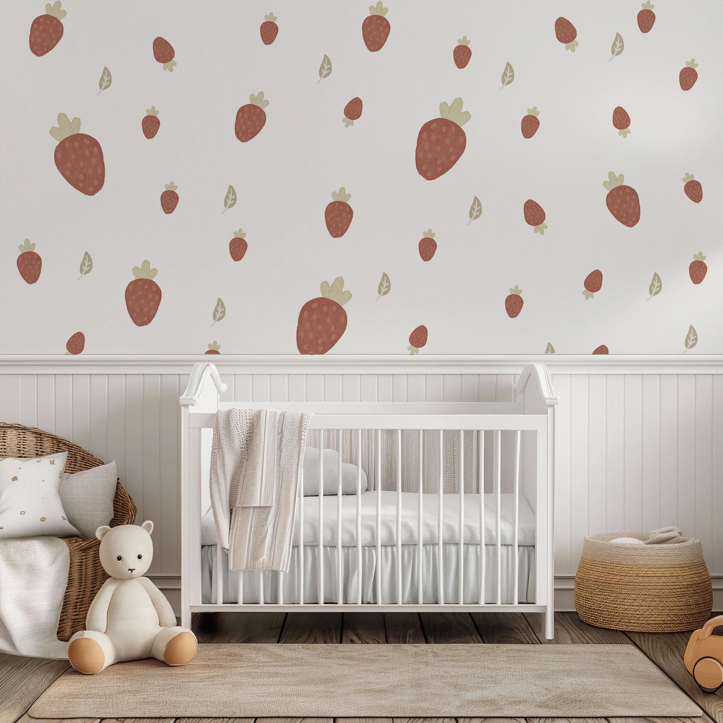 Hand-Painted Watercolour Strawberry Wall Stickers, Boho Nursery Decor (Peel and Stick)