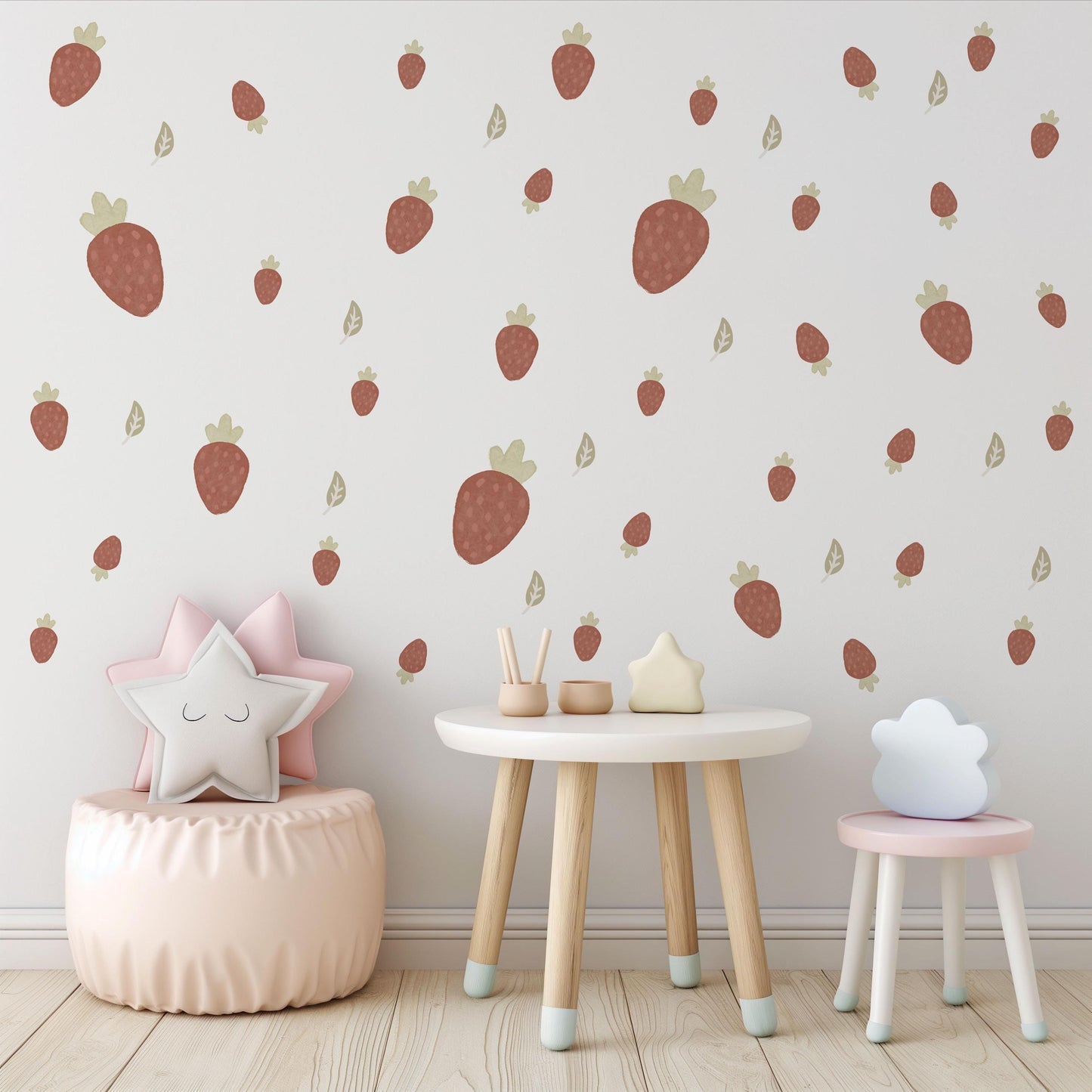 Hand-Painted Watercolour Strawberry Wall Stickers, Boho Nursery Decor (Peel and Stick)