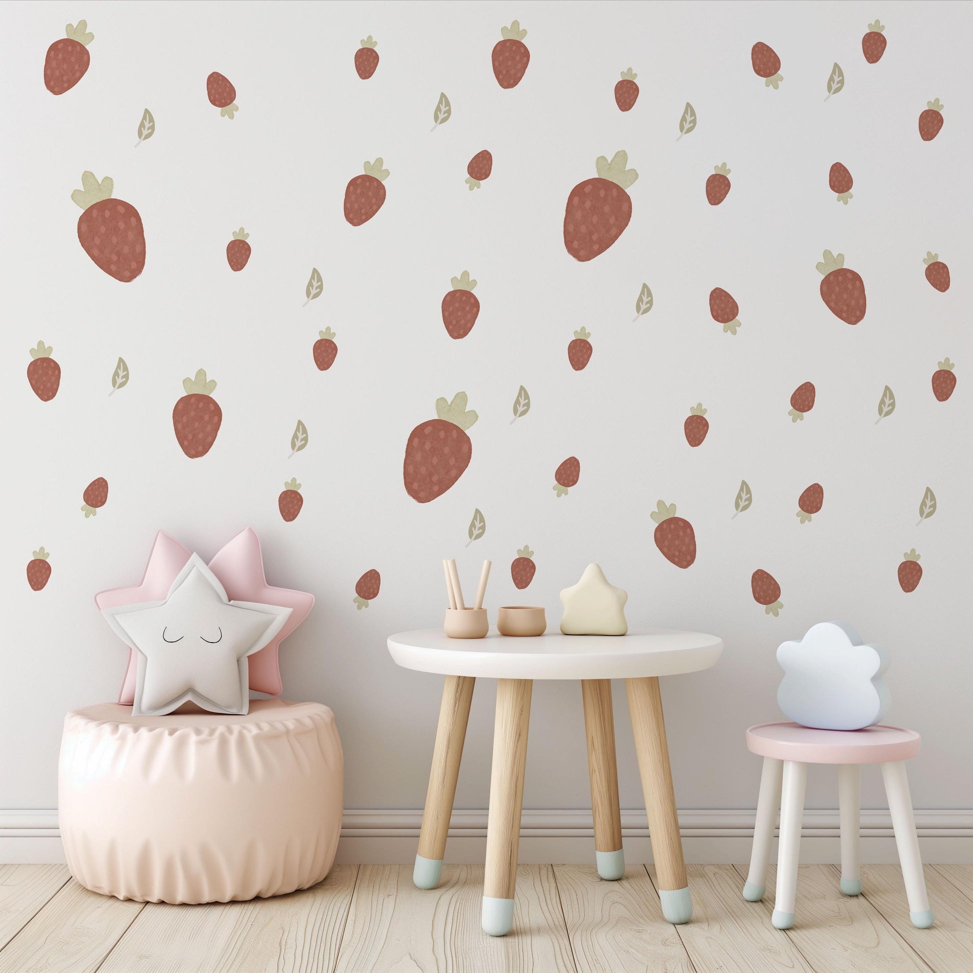 Hand-Painted Watercolour Strawberry Wall Stickers, Boho Nursery Decor (Peel and Stick)