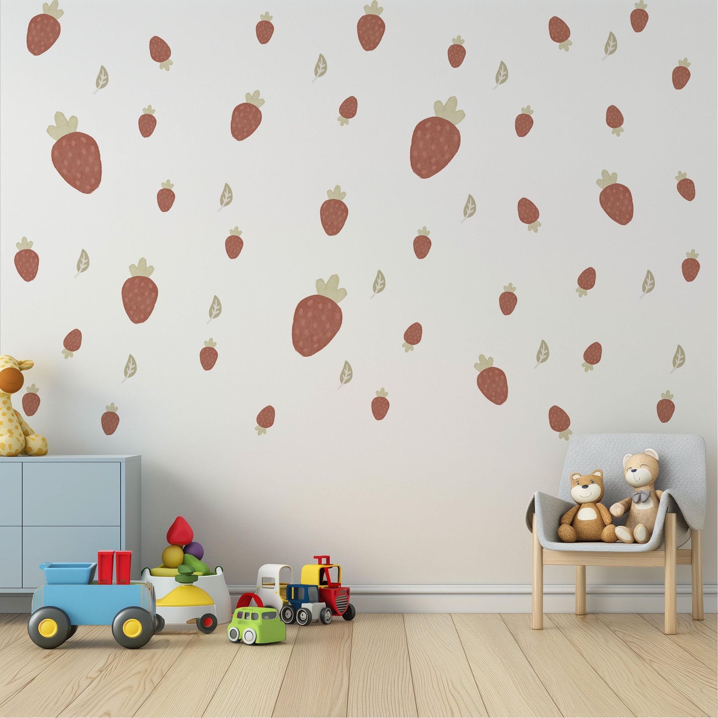 Hand-Painted Watercolour Strawberry Wall Stickers, Boho Nursery Decor (Peel and Stick)
